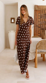 Rayne Maxi Dress - Brown/White Polka