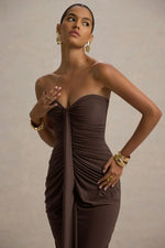 Ali | Brown Sweetheart Ruched Wrap Maxi Dress