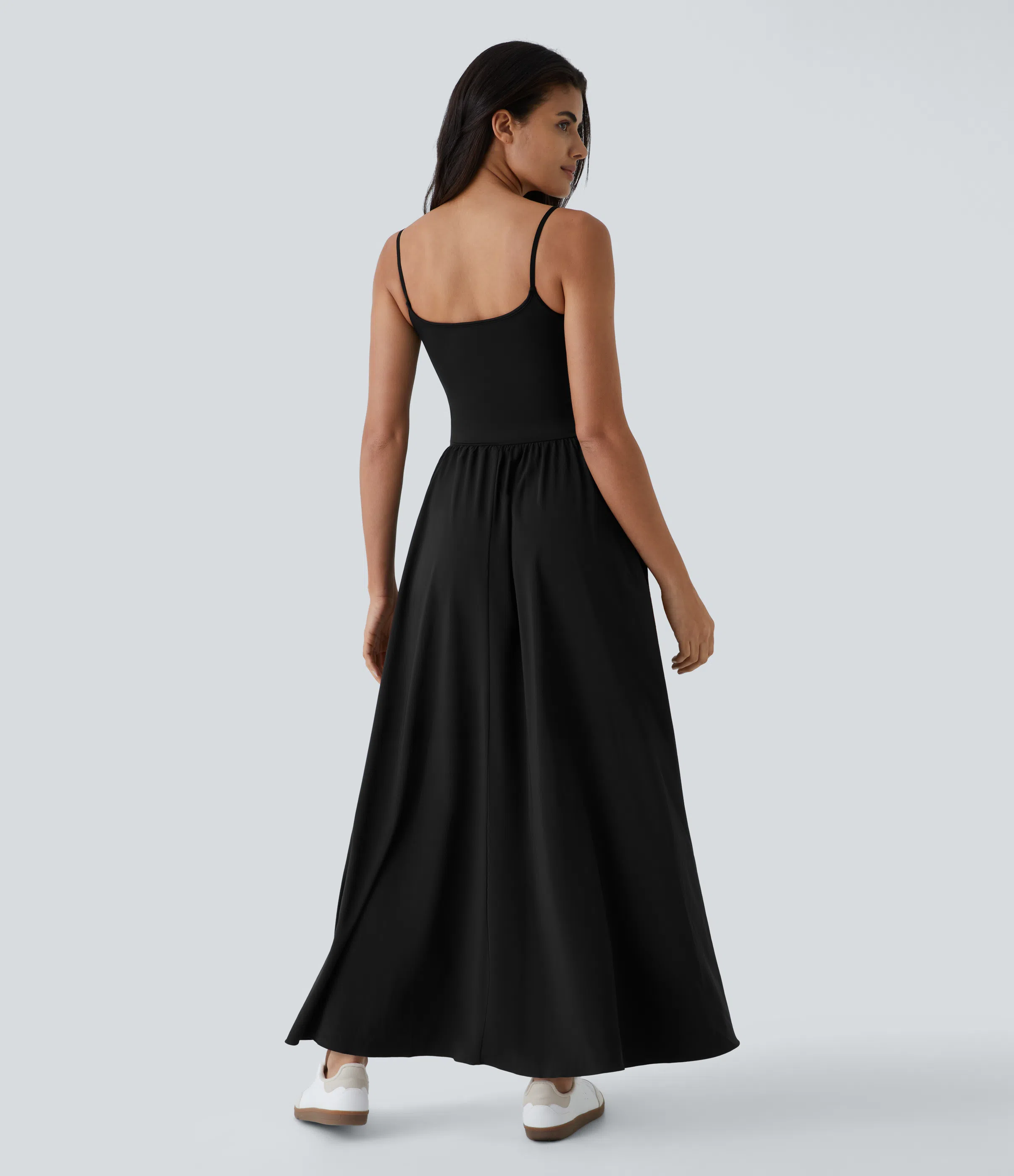 Backless Side Pocket Flowy Flare Maxi Quick Dry Casual Slip Dress