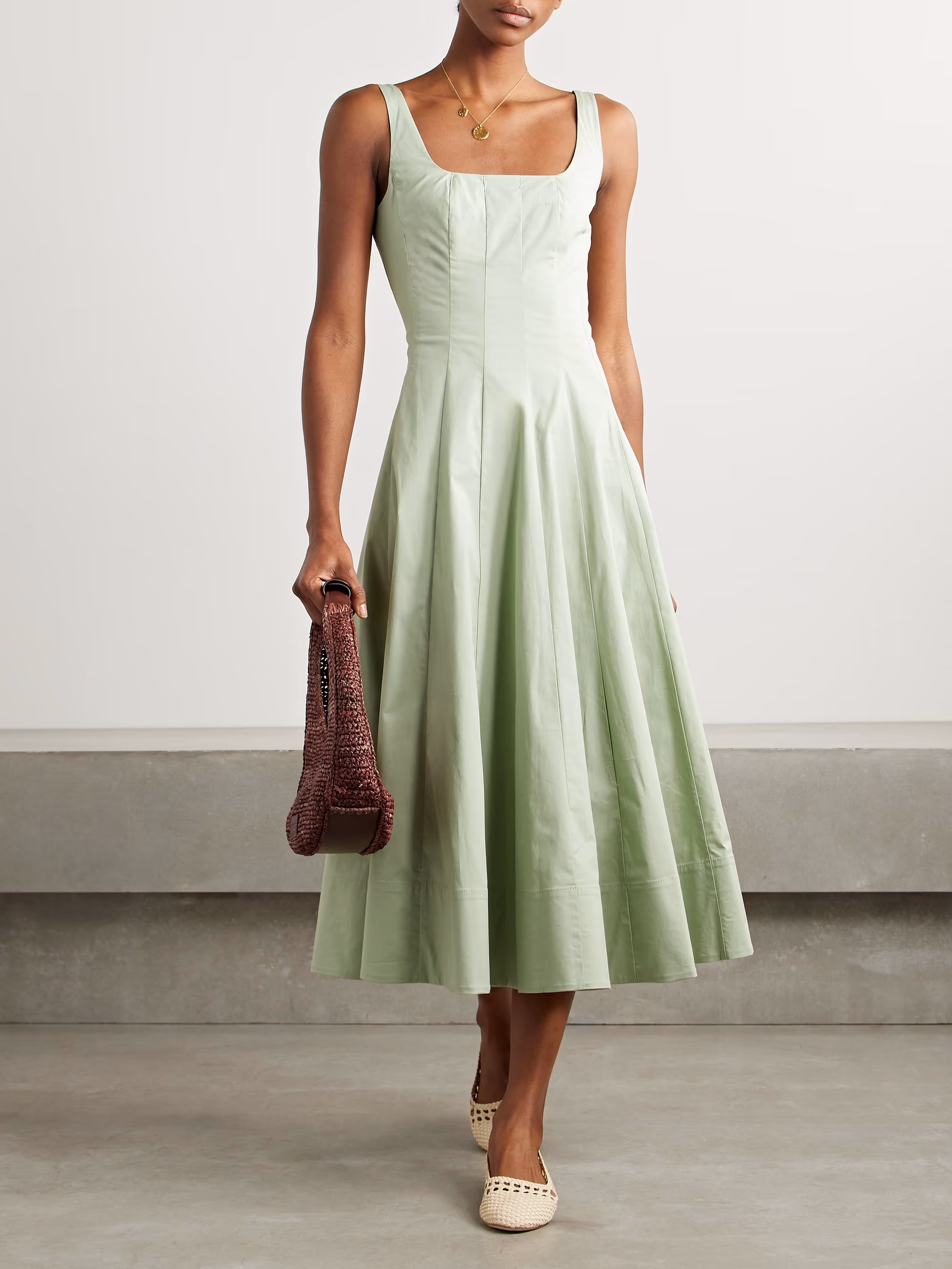 Wells pleated cotton-blend poplin midi dress