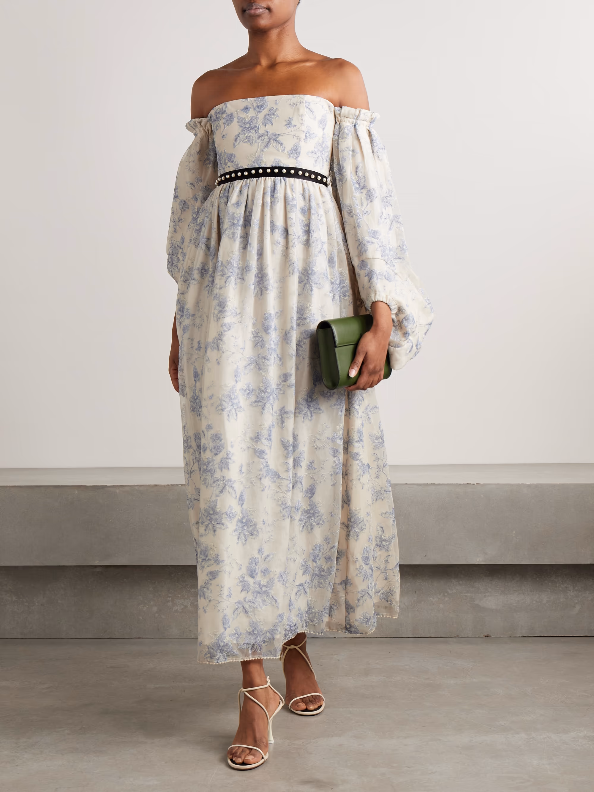 Alhelí Bougainvillea off-the-shoulder embellished tulle midi dress