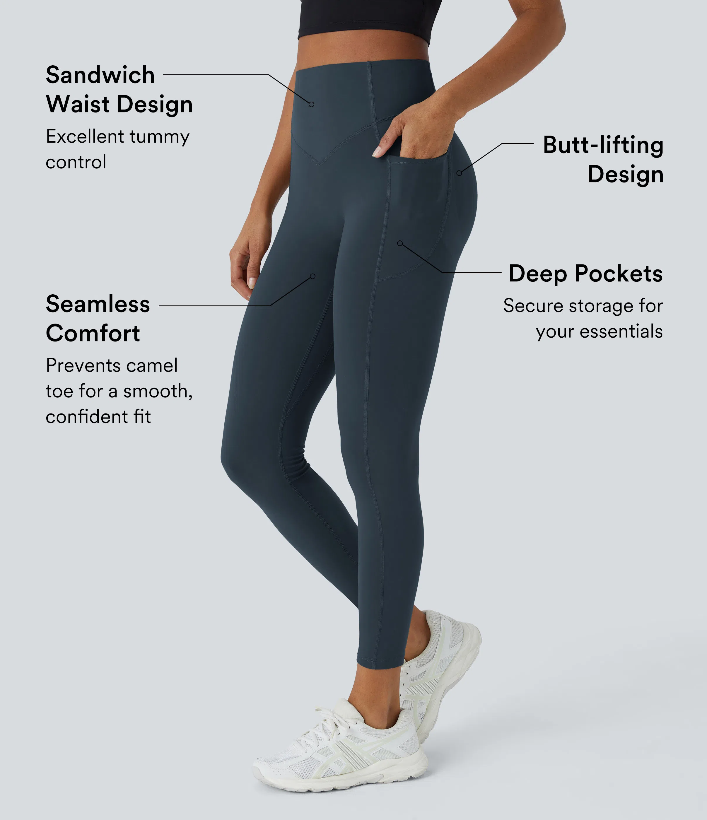 SoCinched High Waisted Scrunch Butt Lifting Tummy Control Side Pocket Shaping Training UltraSculpt Leggings