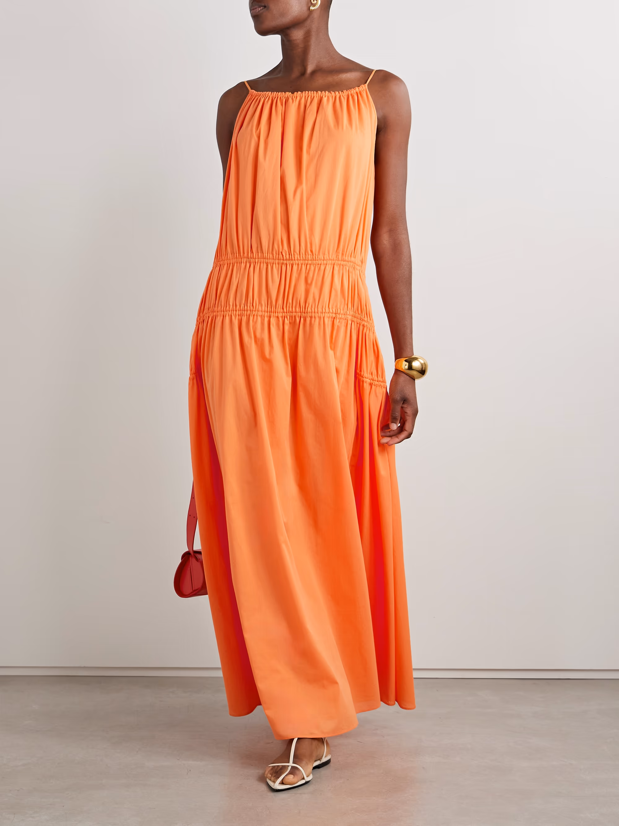 Gathered tiered cotton-poplin maxi dress