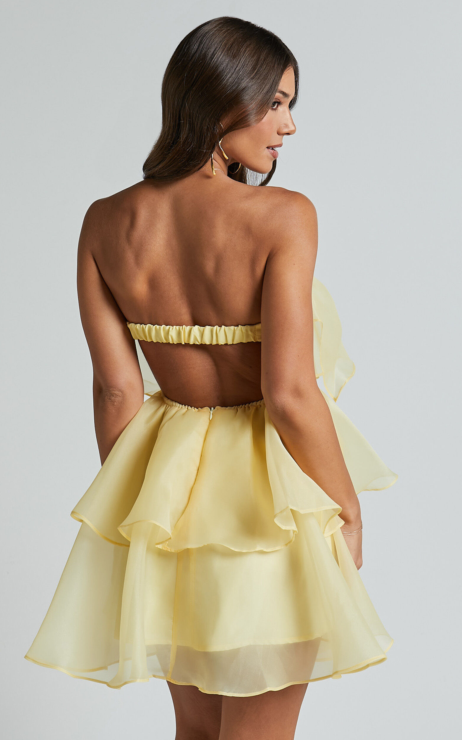 Ritta Mini Dress - Strapless Layered Dress in Yellow