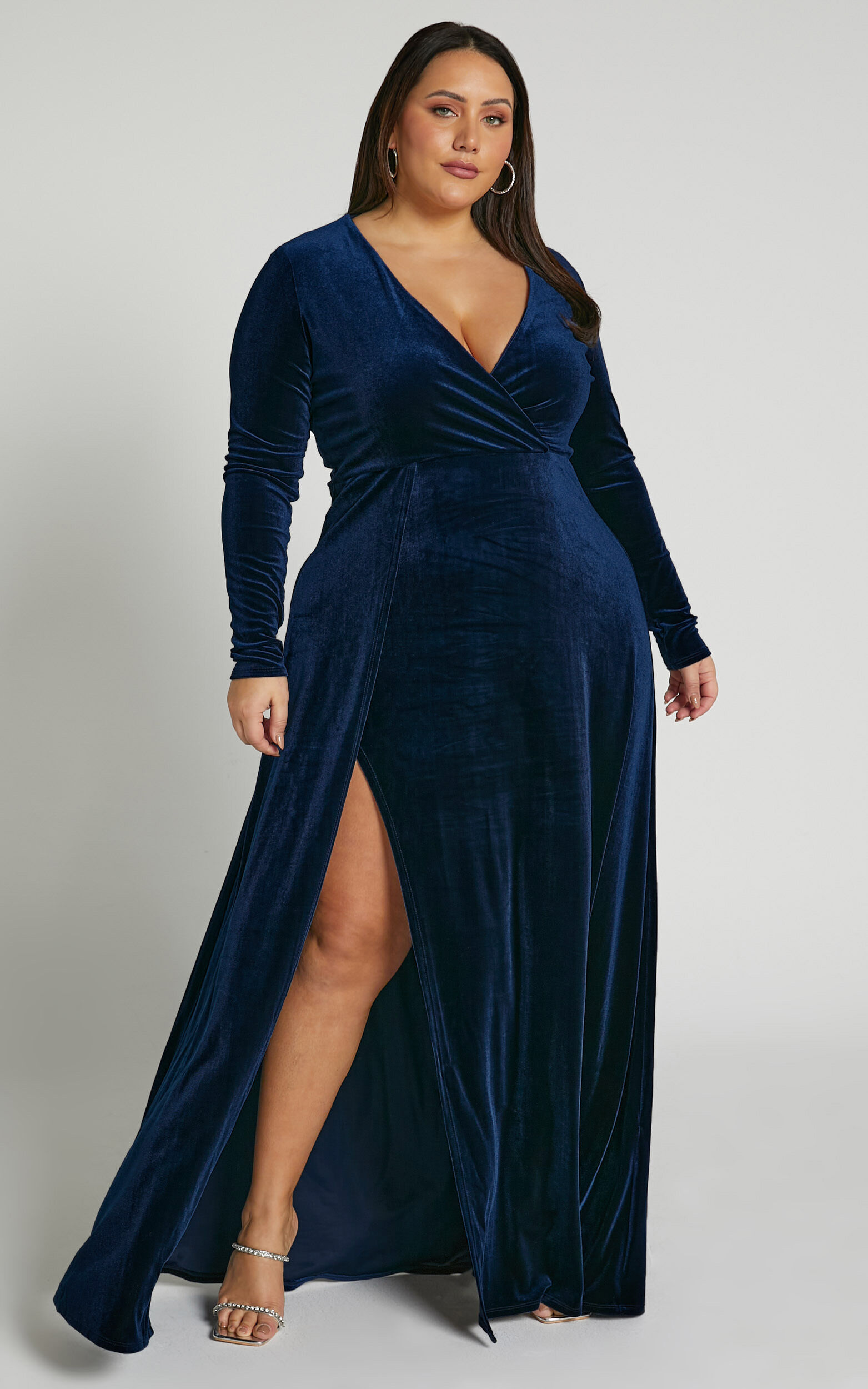 Sloane Maxi Dress - Long Sleeve Wrap Dress in Navy