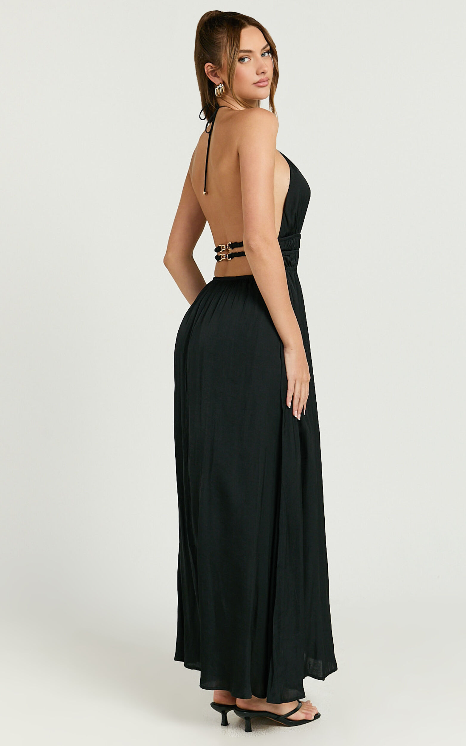 Denisa Maxi Dress - Open Back Halter Dress in Black