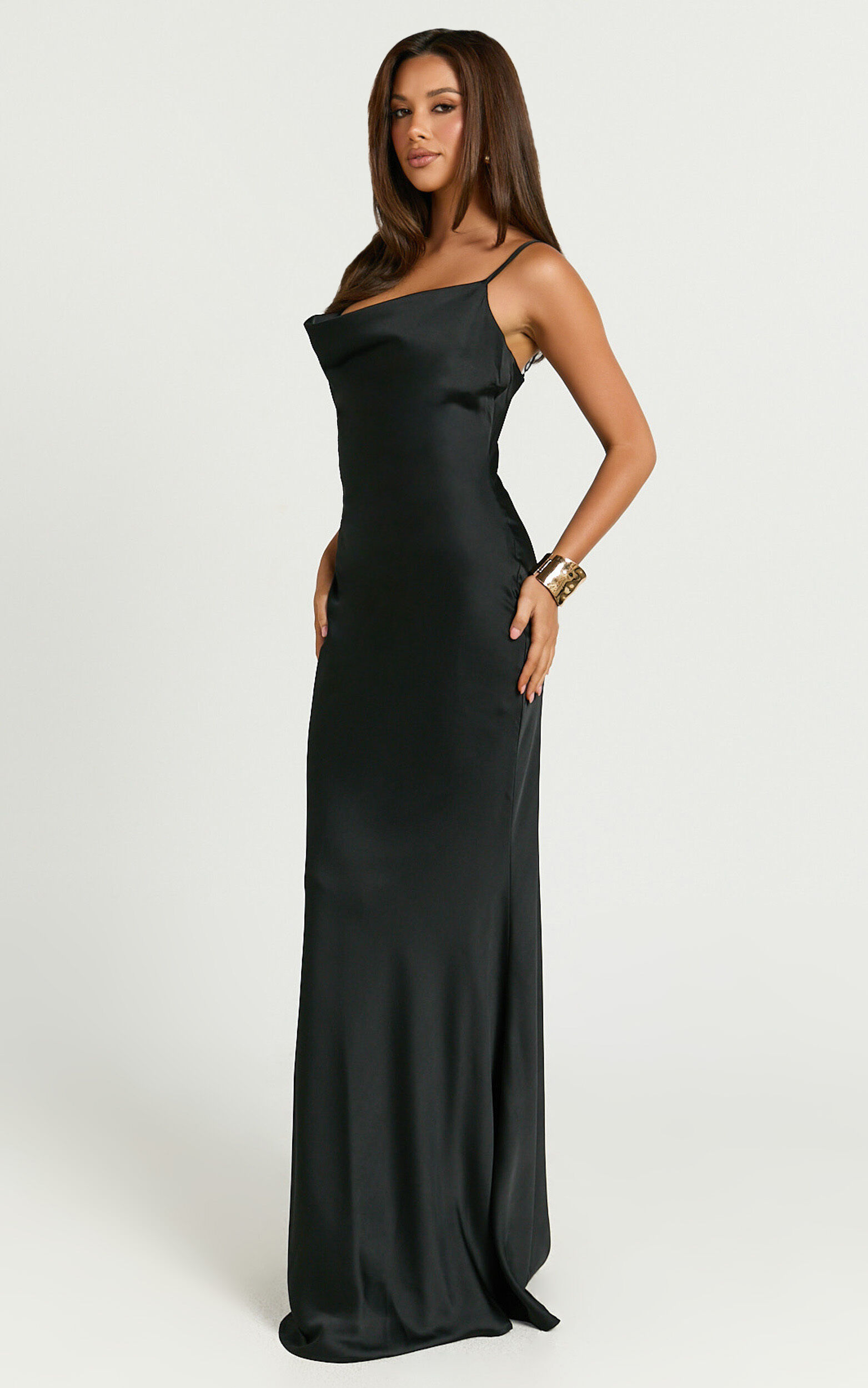 Lunaria Maxi Dress - Cowl Mermaid Slip Dress in Black