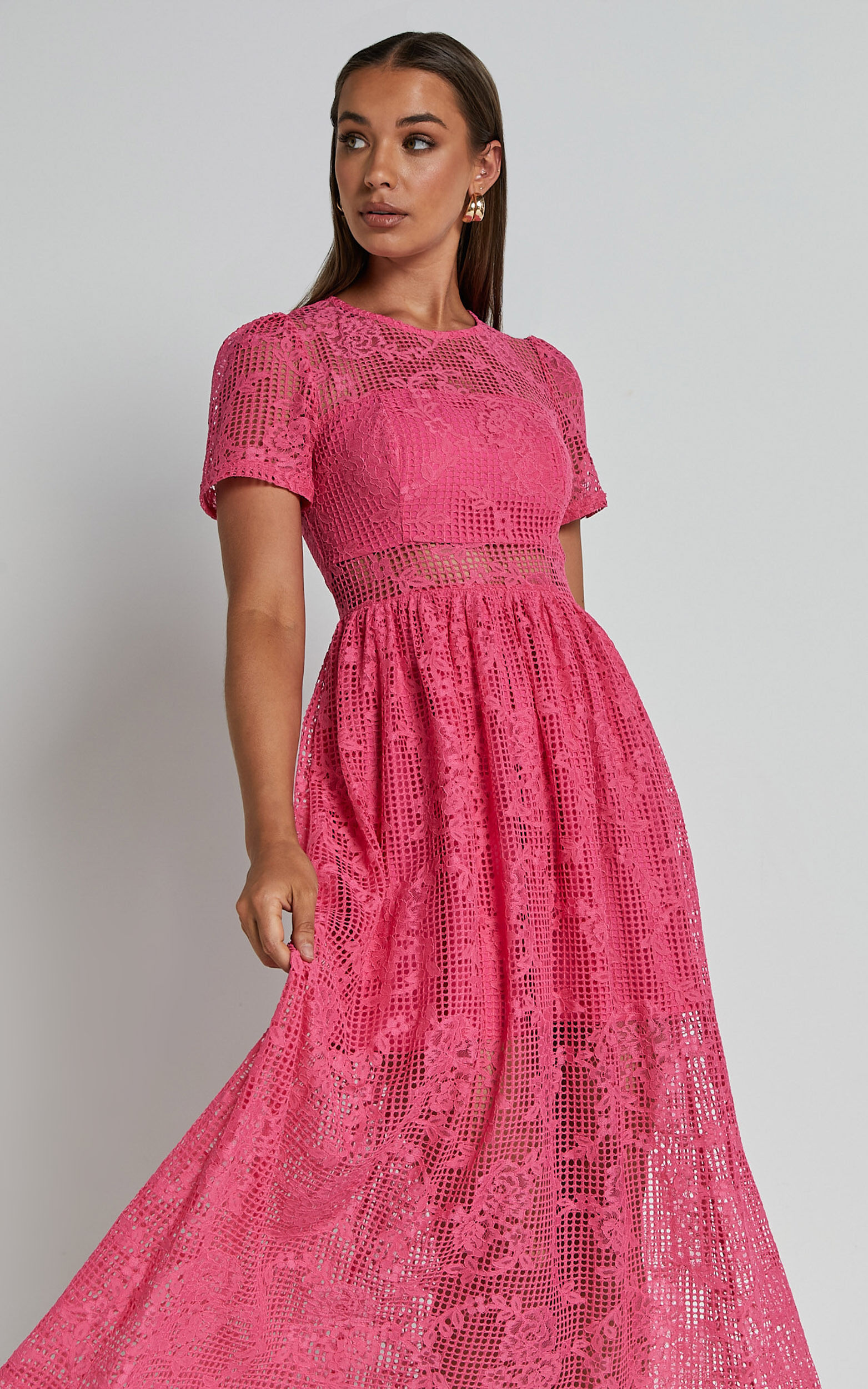 Leon Midi Dress - Short Sleeve Dress in Pink