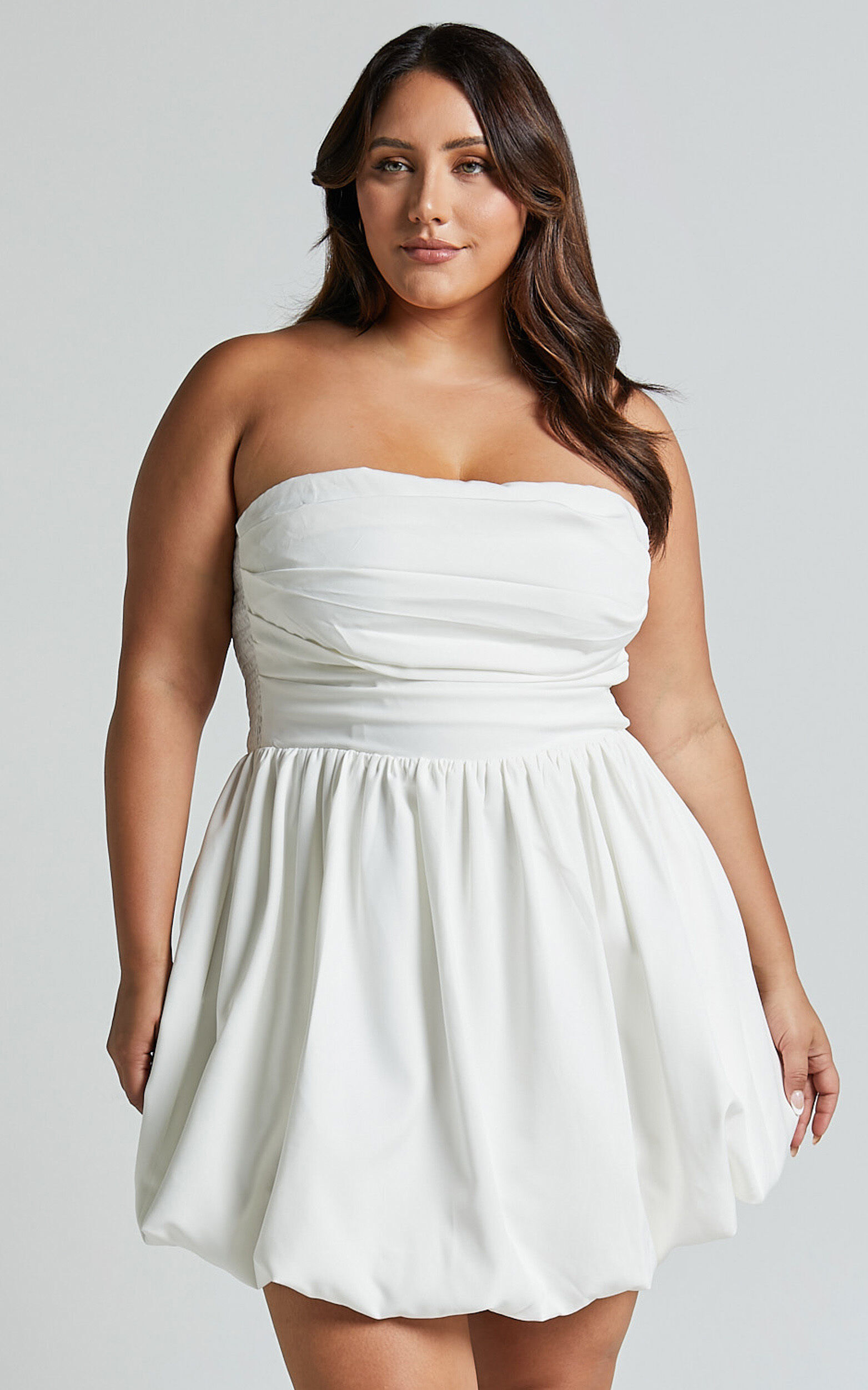 Shaima Mini Dress - Strapless Bubble Hem Dress in White