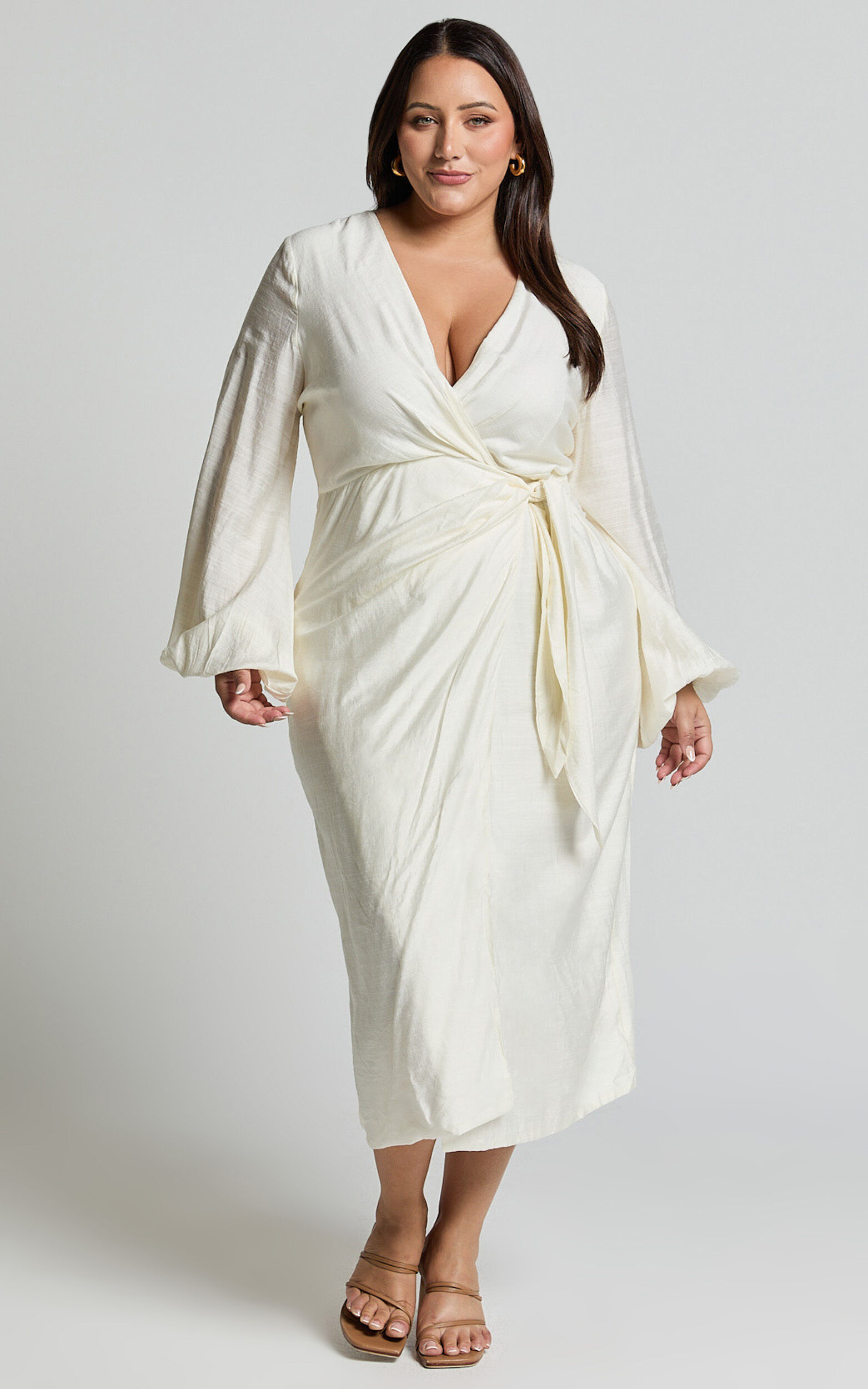 Taylor Midi Dress - Long Sleeve Wrap Dress in White