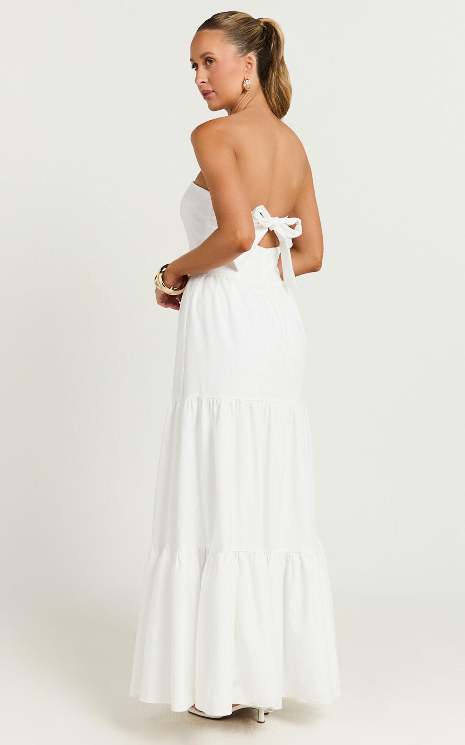 Trish Maxi Dress - Strapless Tiered Dress in White