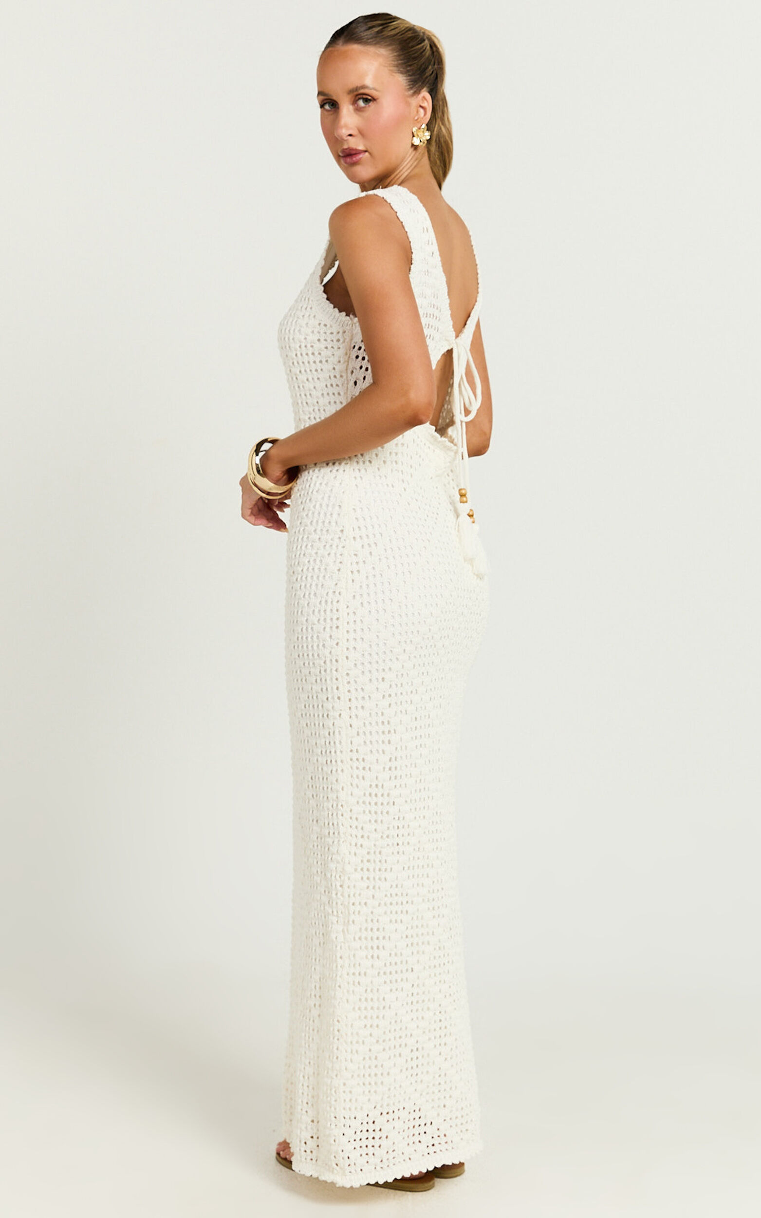 Kisha Maxi Dress - Crochet Tie Back Detail Dress in White