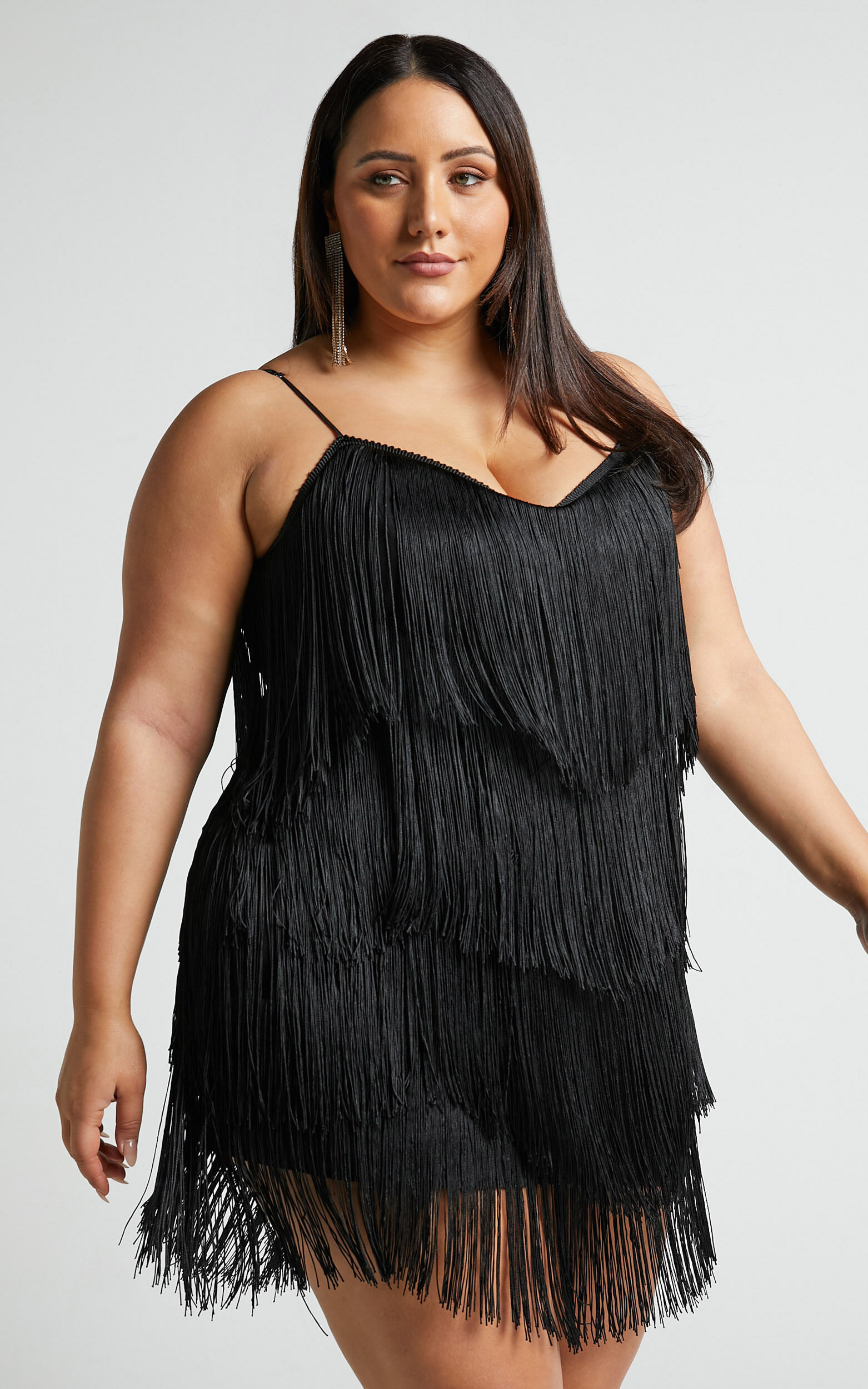 Siofra Mini Dress - Zig Zag Fringe Dress in Black