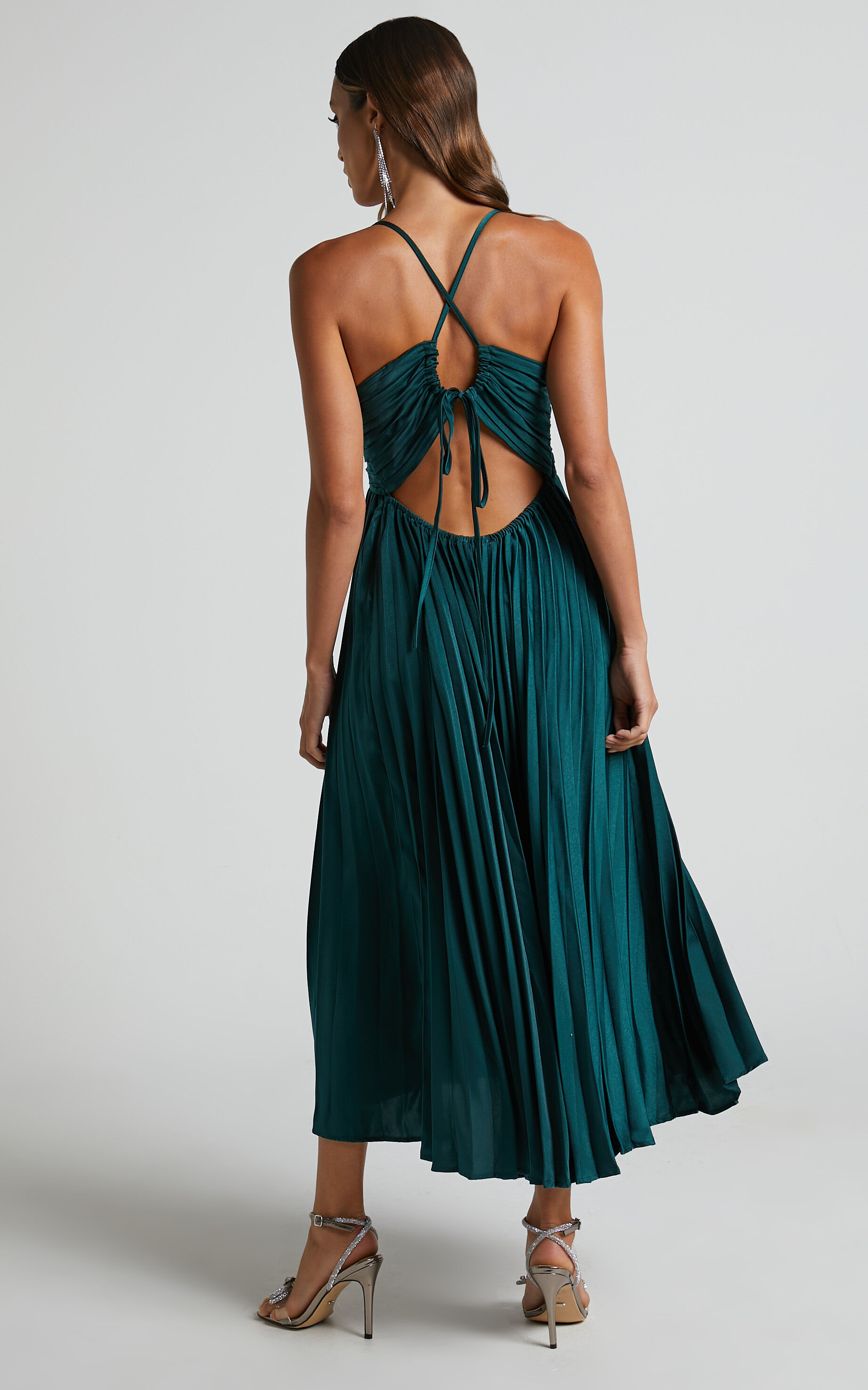 Zayla Midi Dress - Plisse Twist Front Dress in Emerald