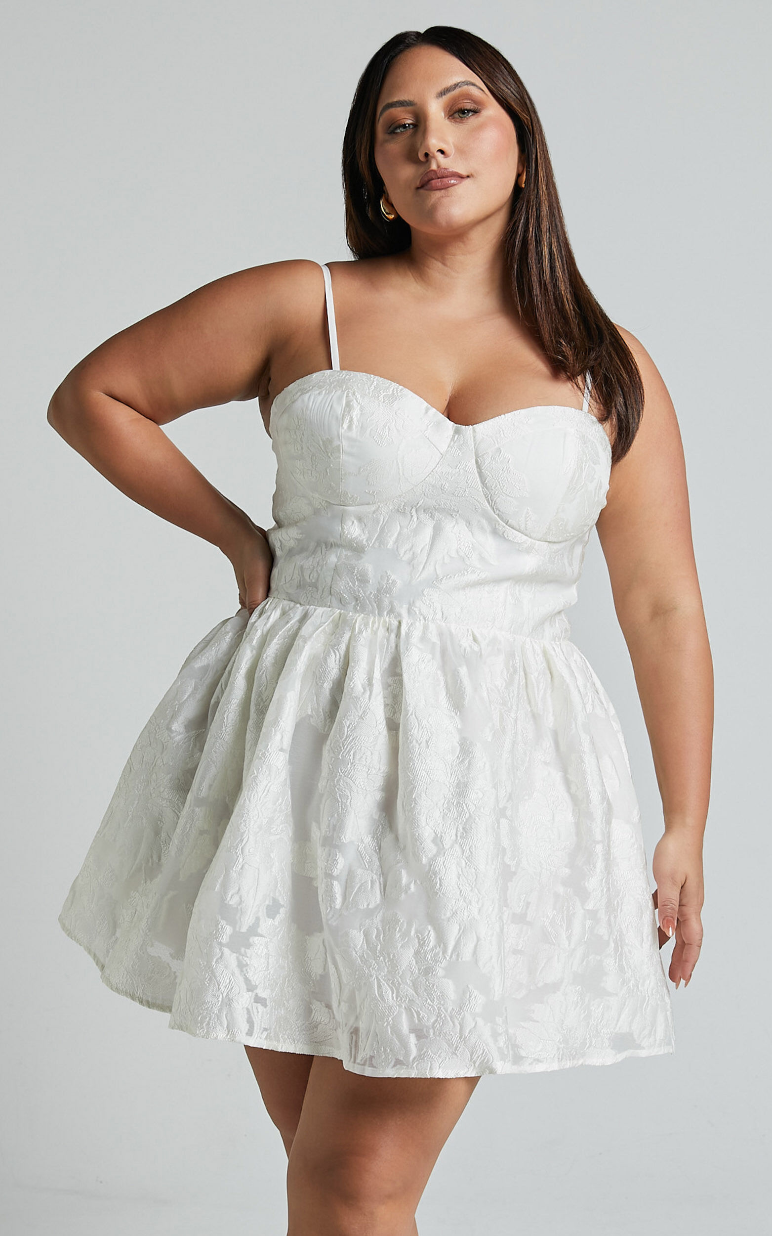 Brailey Mini Dress - Sweetheart Bustier Dress in White Jacquard