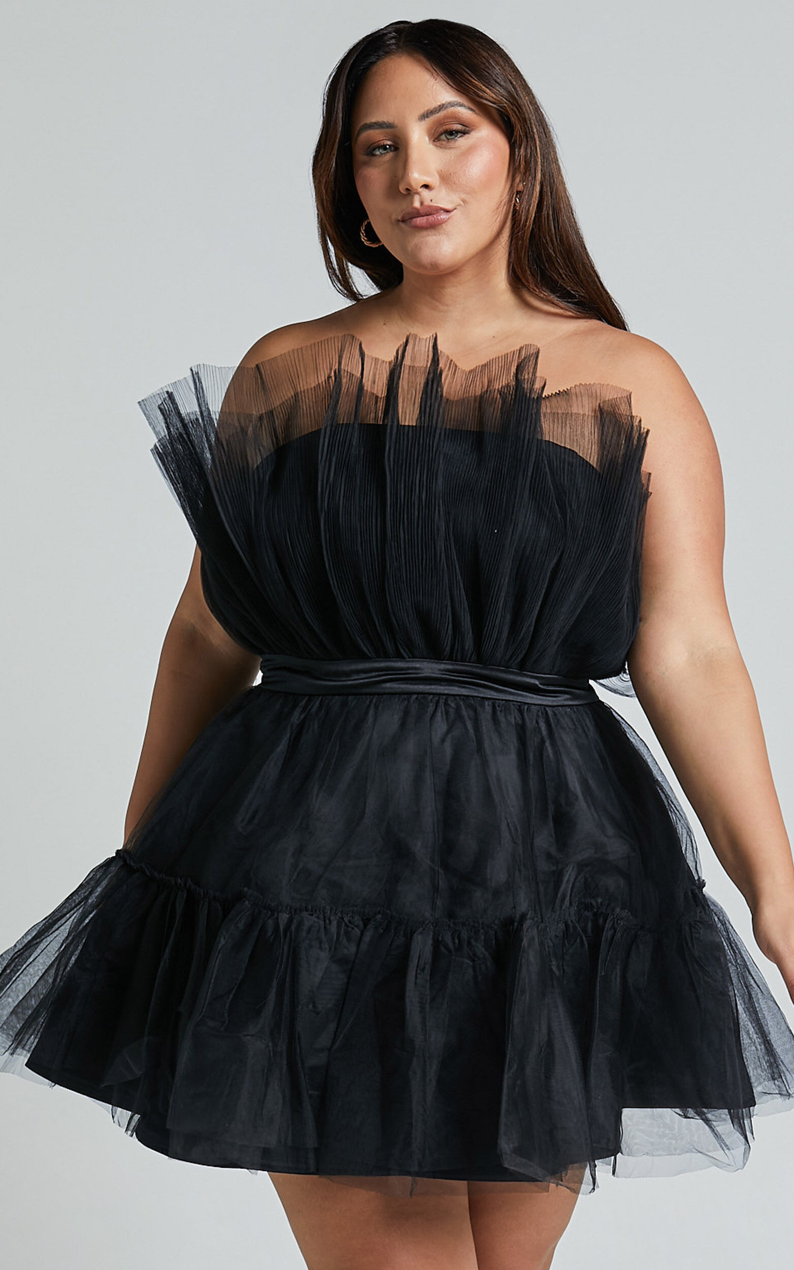 Amalya Mini Dress - Tiered Tulle Fit and Flare Dress in Black