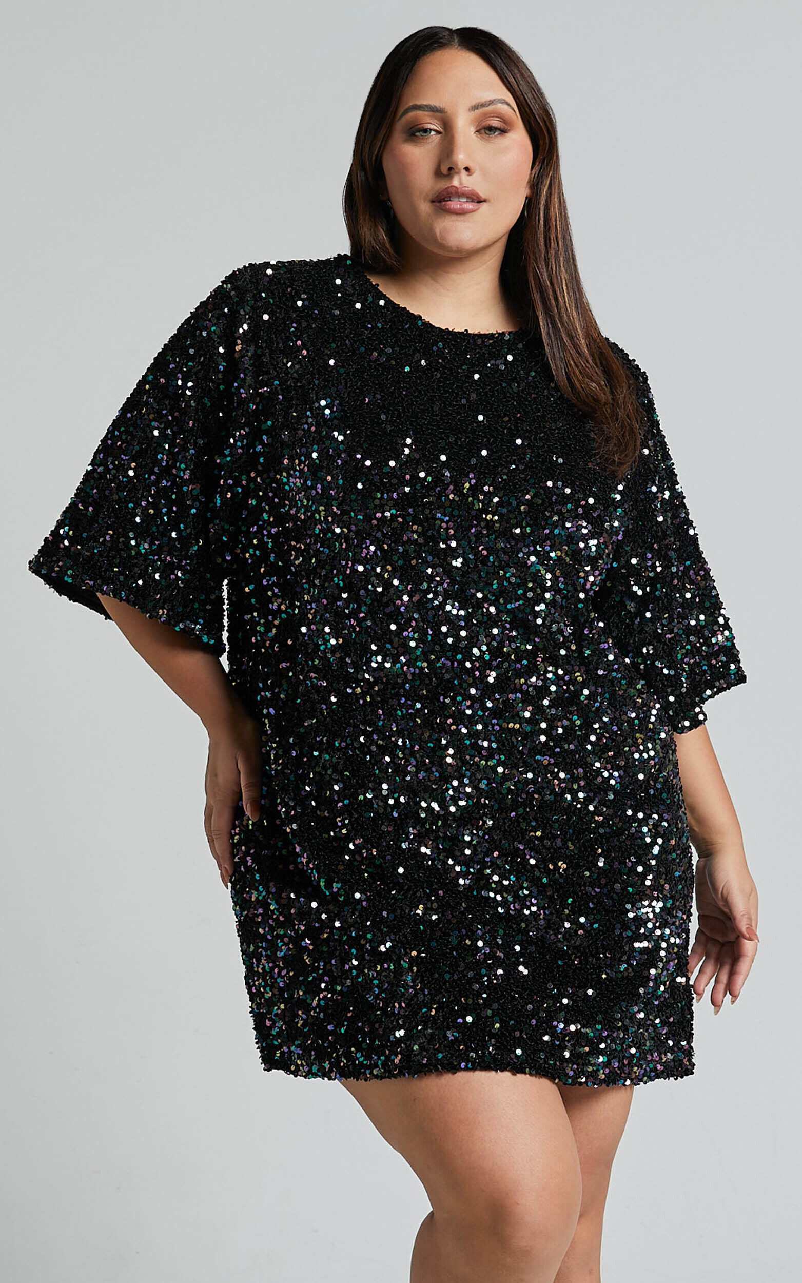 Valetta Mini Dress - Sequin low back shift dress in Midnight Blue Sequin