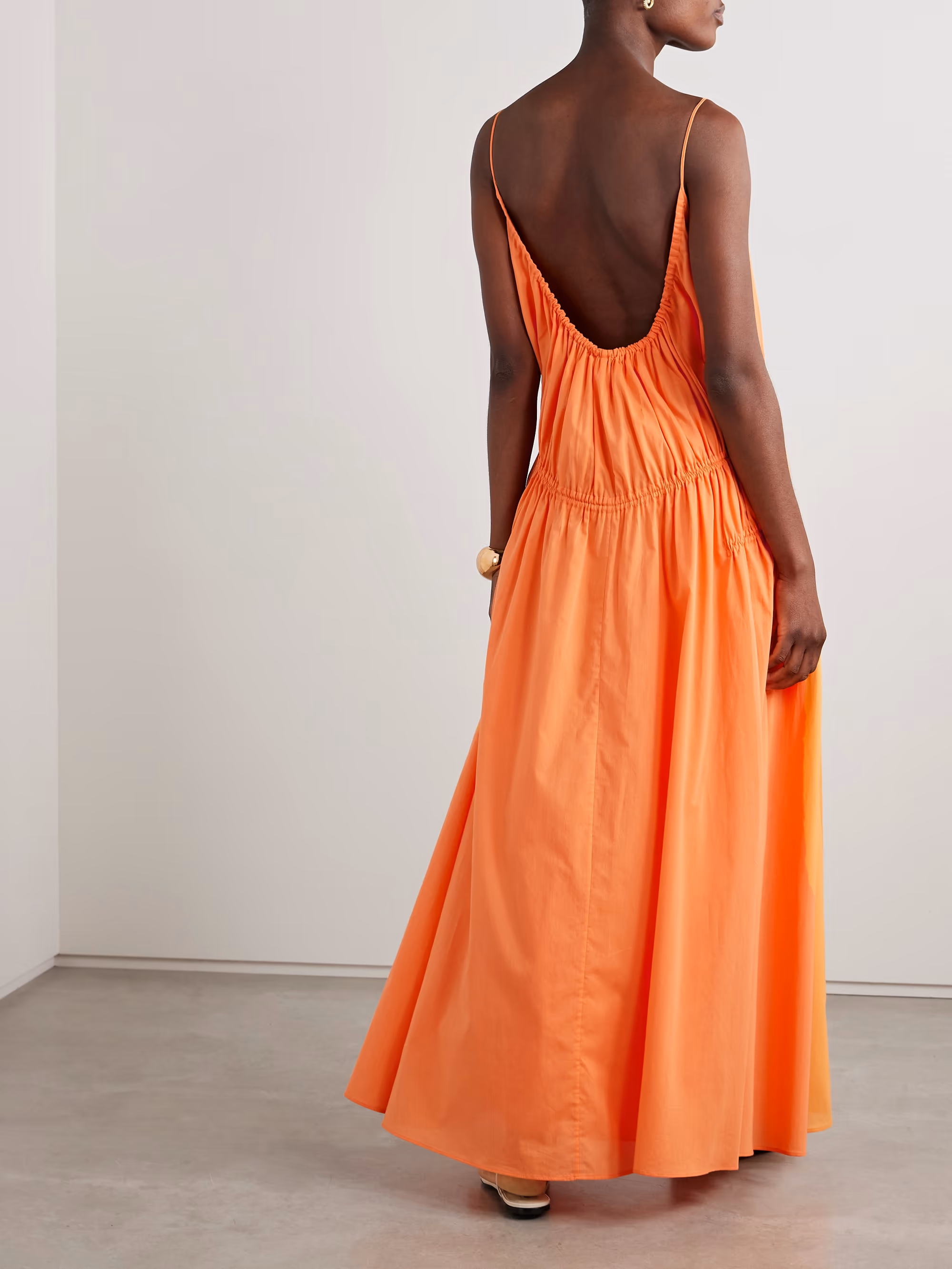 Gathered tiered cotton-poplin maxi dress