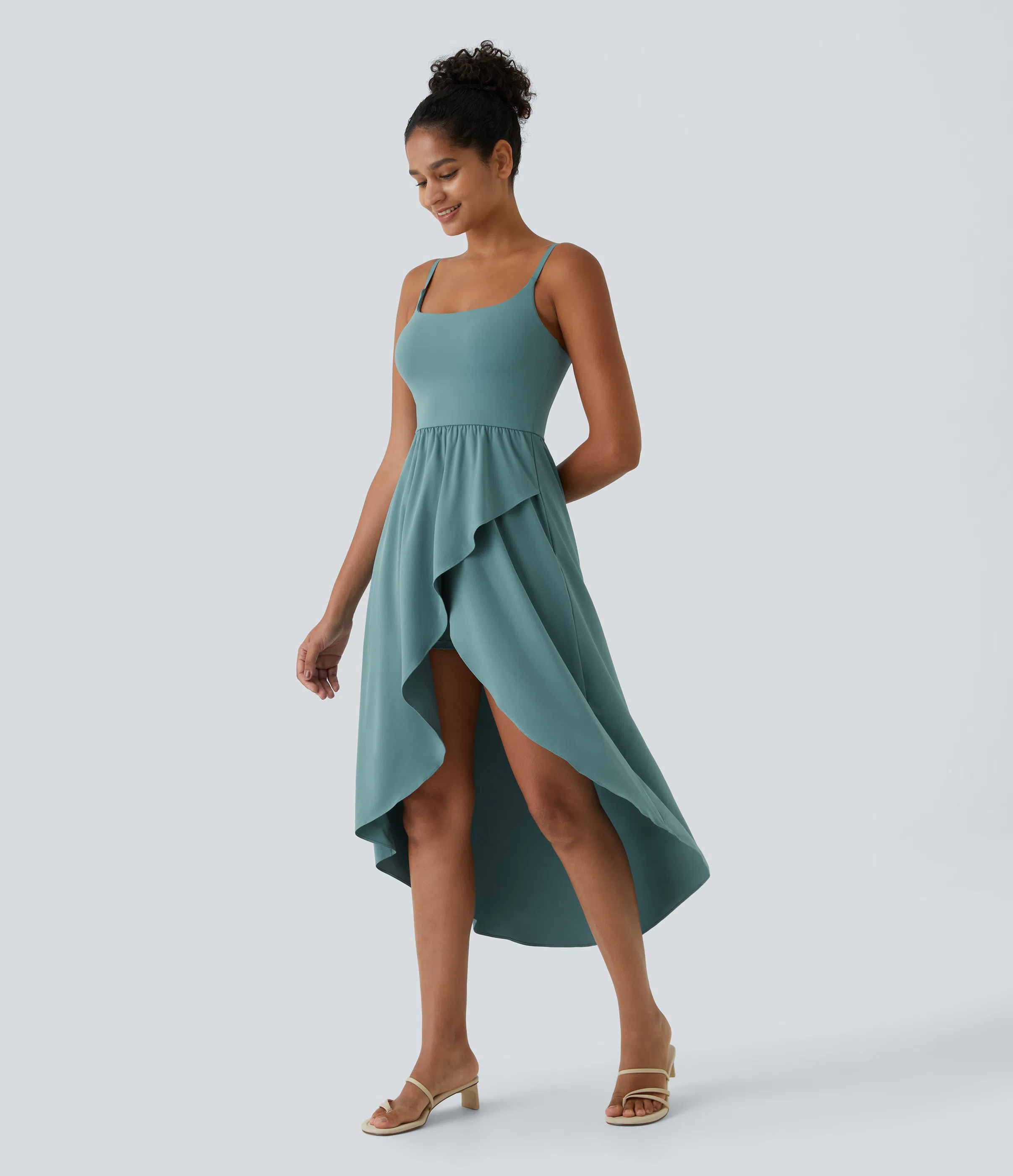 Backless High Low 2-Piece Side Pocket Flowy Midi Quick Dry Casual Dress