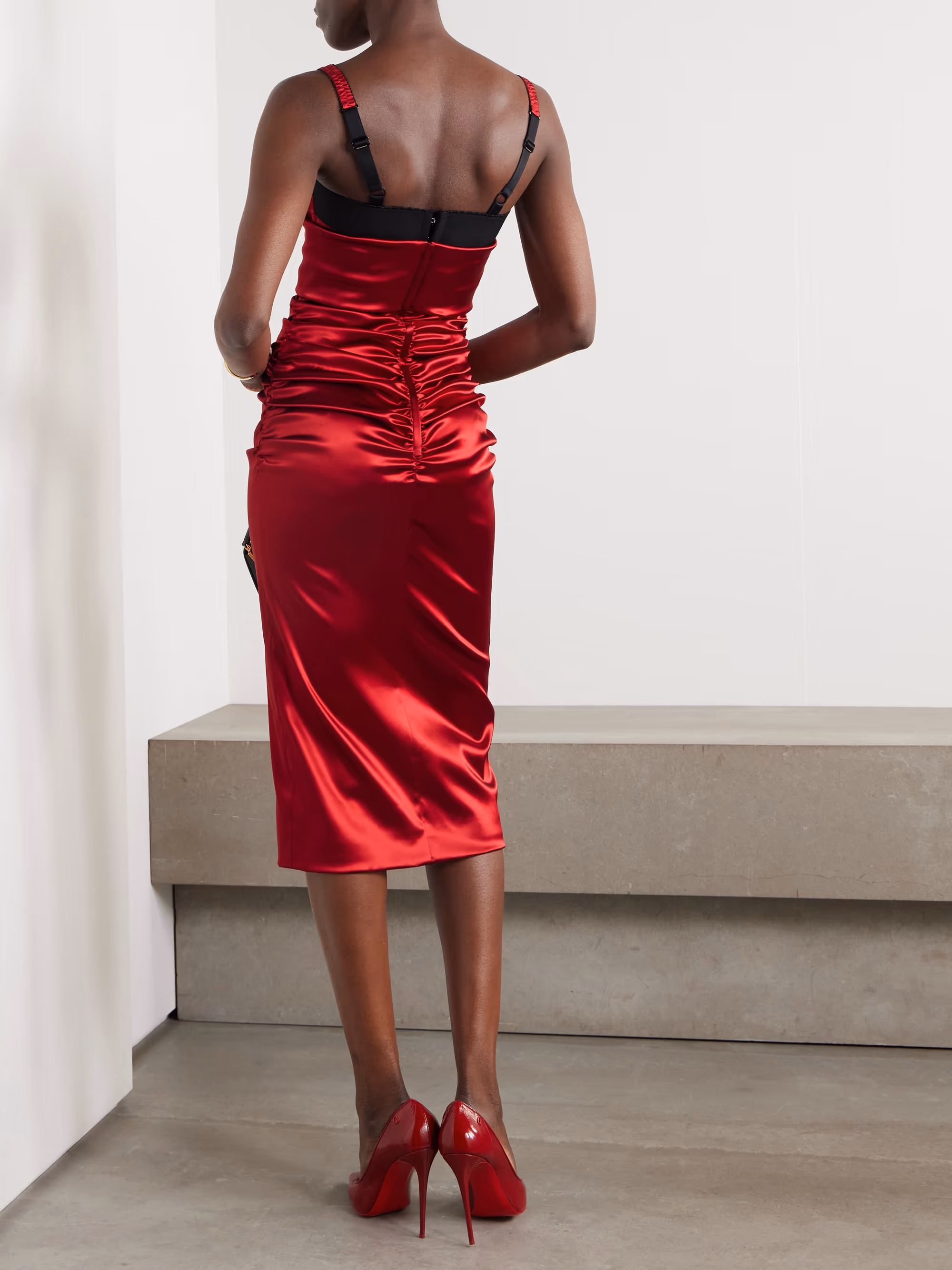 Ruched satin midi dress
