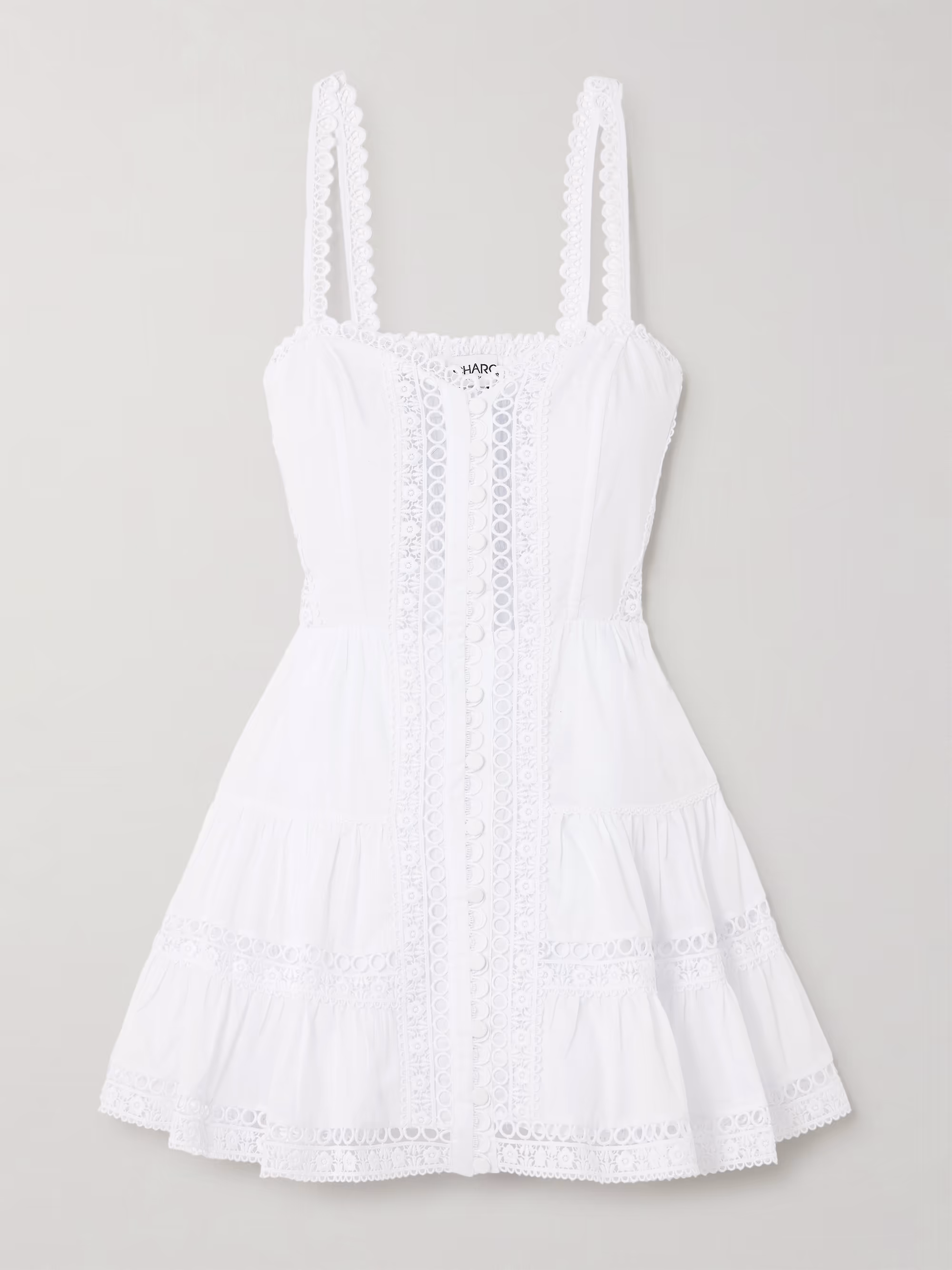 Lenora tiered guipure lace-trimmed cotton-blend voile mini dress