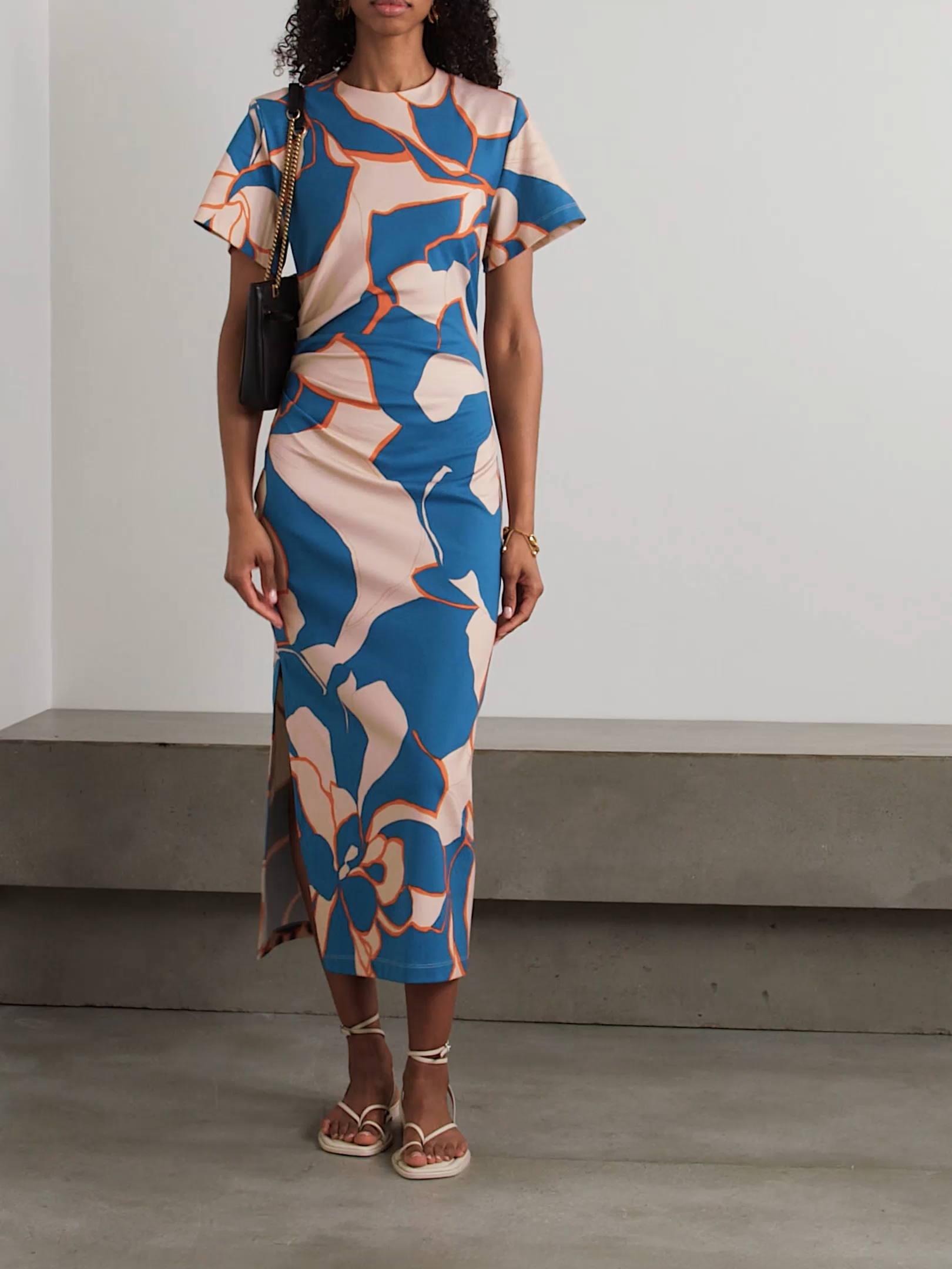 MOTHER Lela ruched printed cotton-blend jersey midi dress