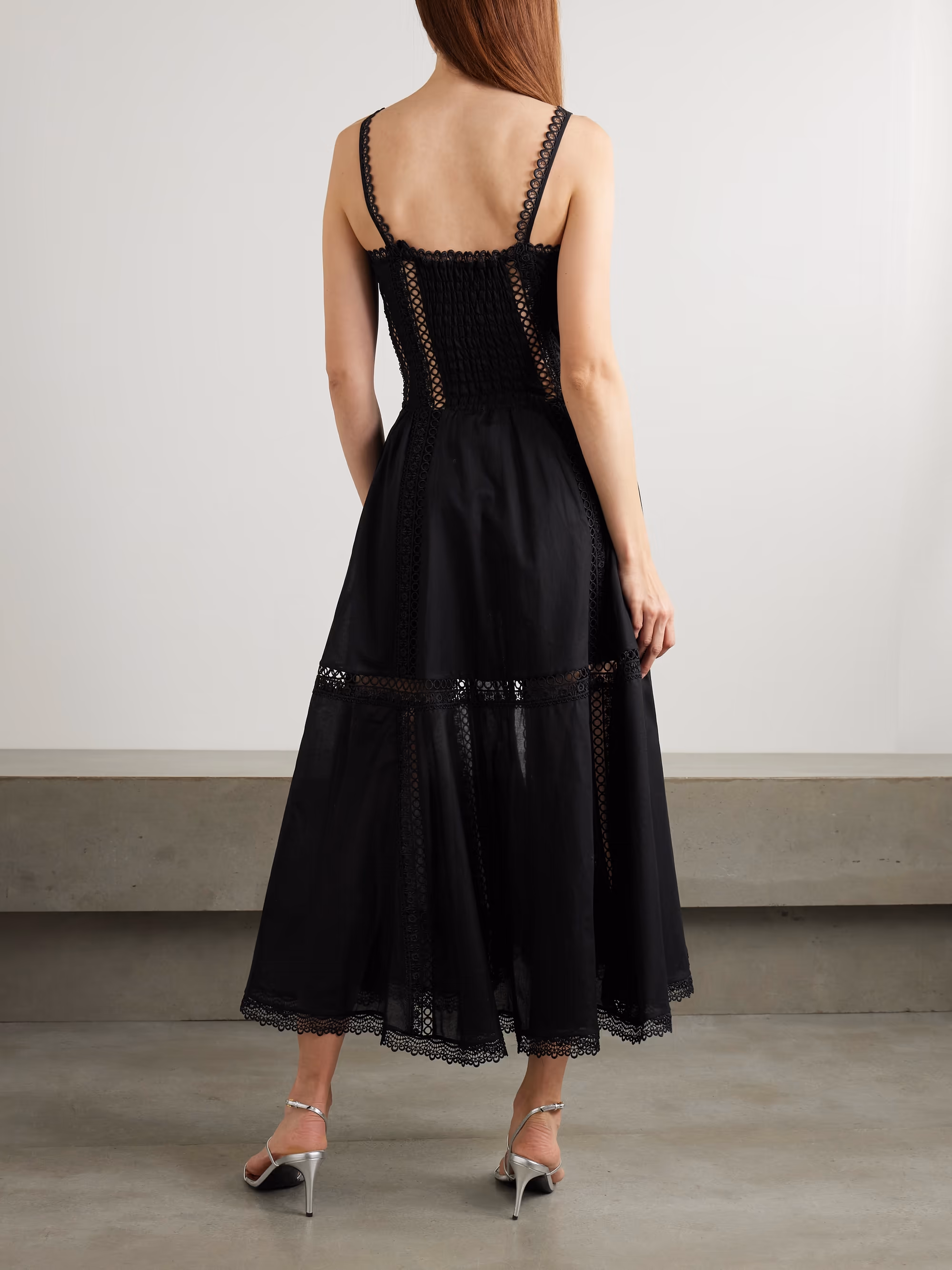 Dafelle scalloped guipure lace-trimmed cotton-blend voile midi dress