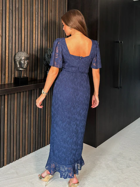 Girl In Mind Navy Burnout Heidi Ruched Midi Dress