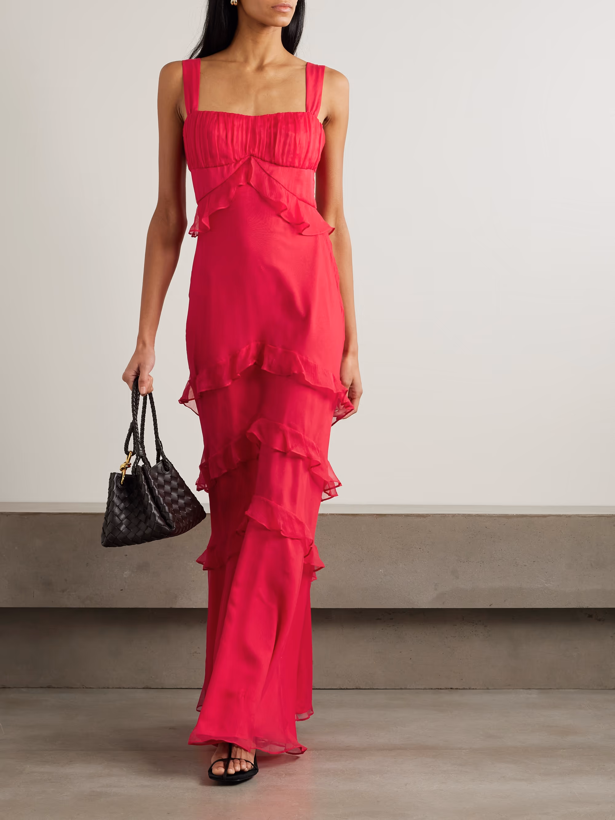 Chandra ruffled plissé silk-georgette maxi dress