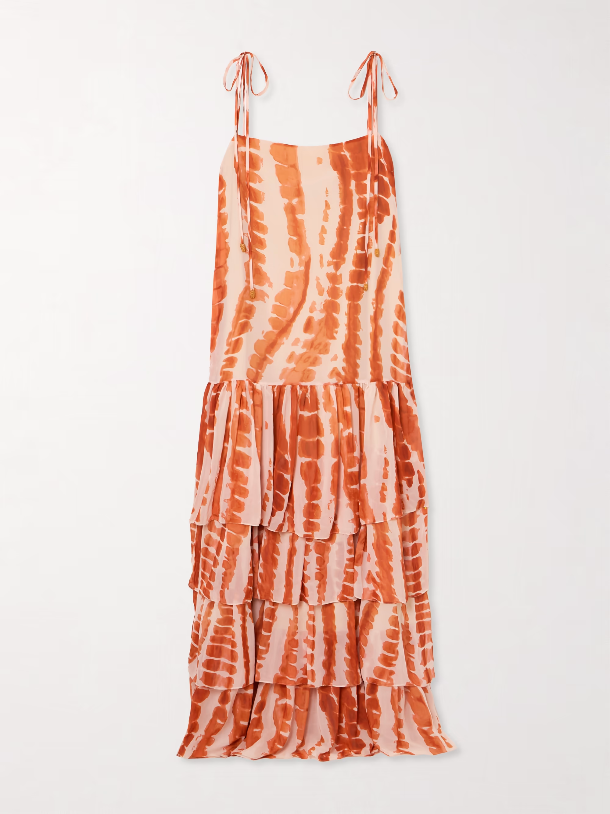 Tha embellished tiered printed recycled-chiffon maxi dress