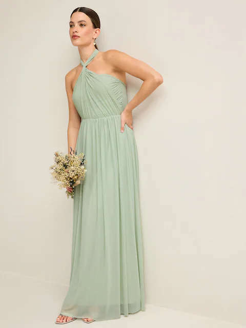 Light Sage Green Mesh Multiway Bridesmaid Wedding Maxi Dress