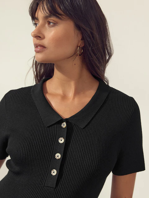 Black Maternity Collared Dress