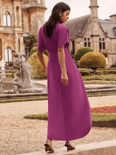 Lipsy Pink Flutter Sleeve Underbust Midi Dress