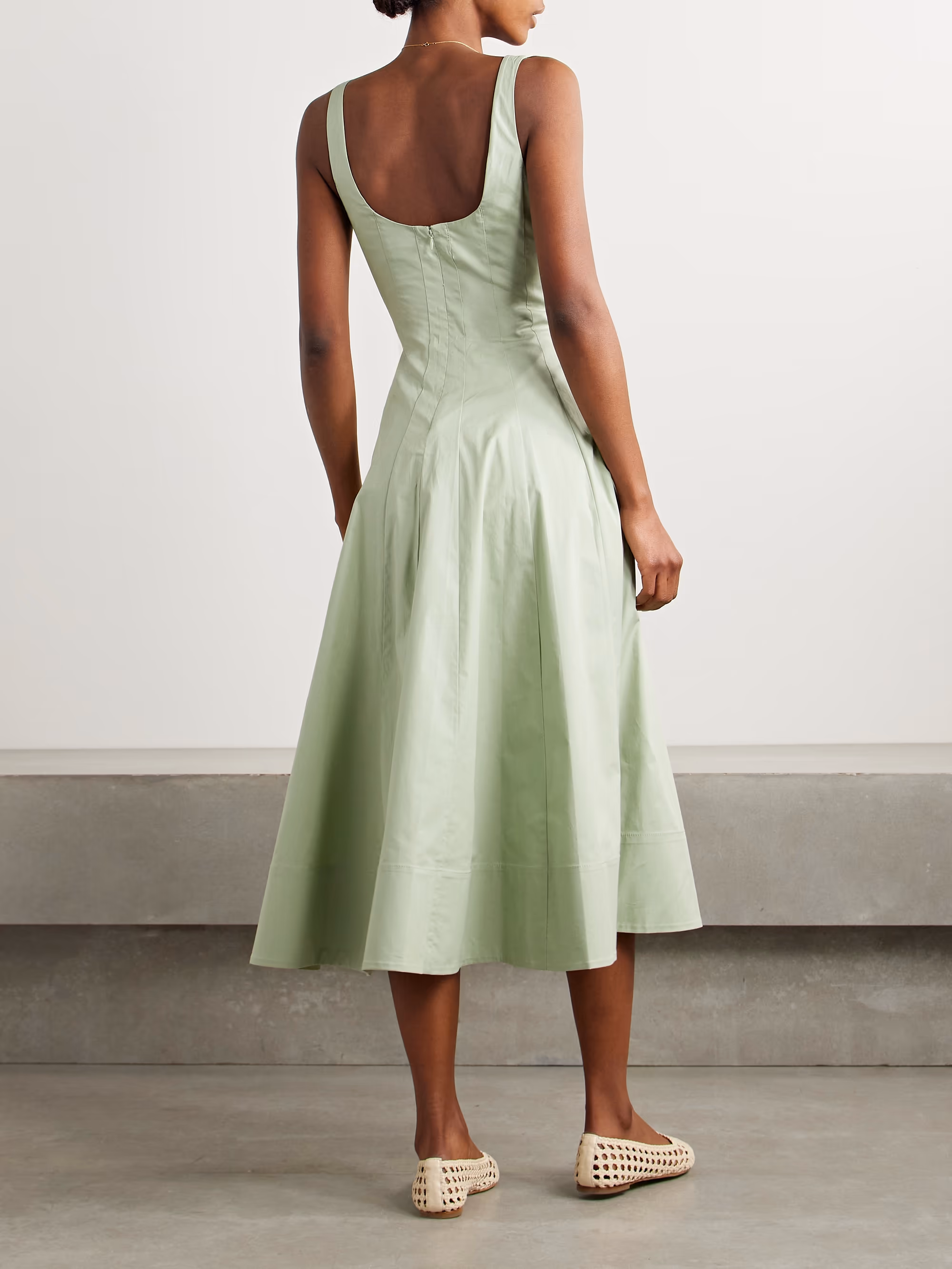 Wells pleated cotton-blend poplin midi dress