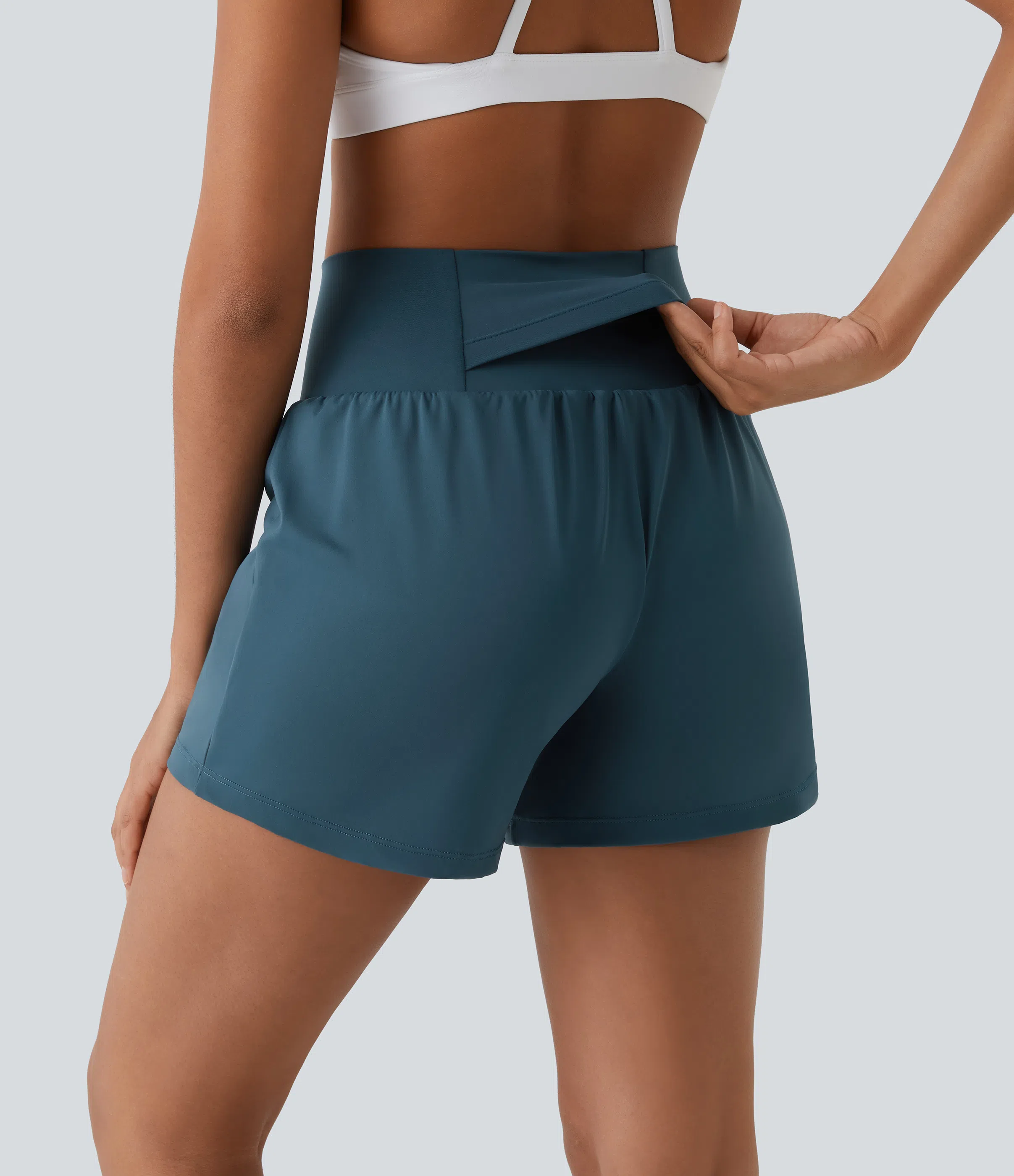 Super High Waisted Back Pocket & Side Hidden Pocket 2-in-1 Yoga Shorts 5''-Longer Length