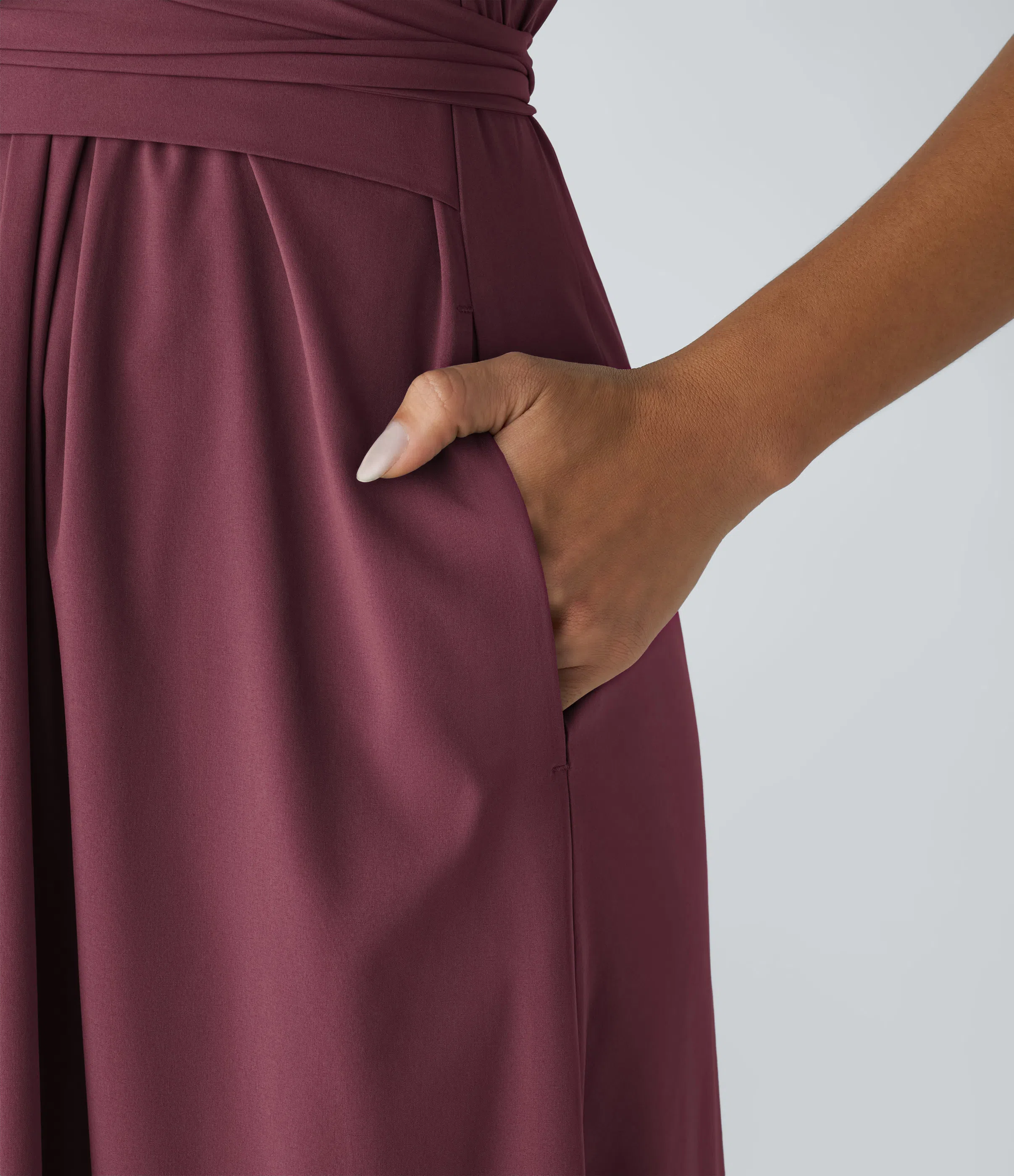 V Neck Short Sleeve Side Pocket Tie Back Quick Dry Midi Casual Dress