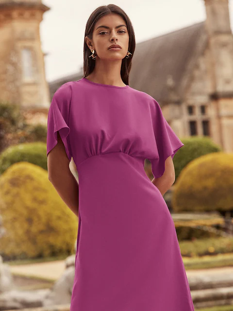 Lipsy Pink Flutter Sleeve Underbust Midi Dress