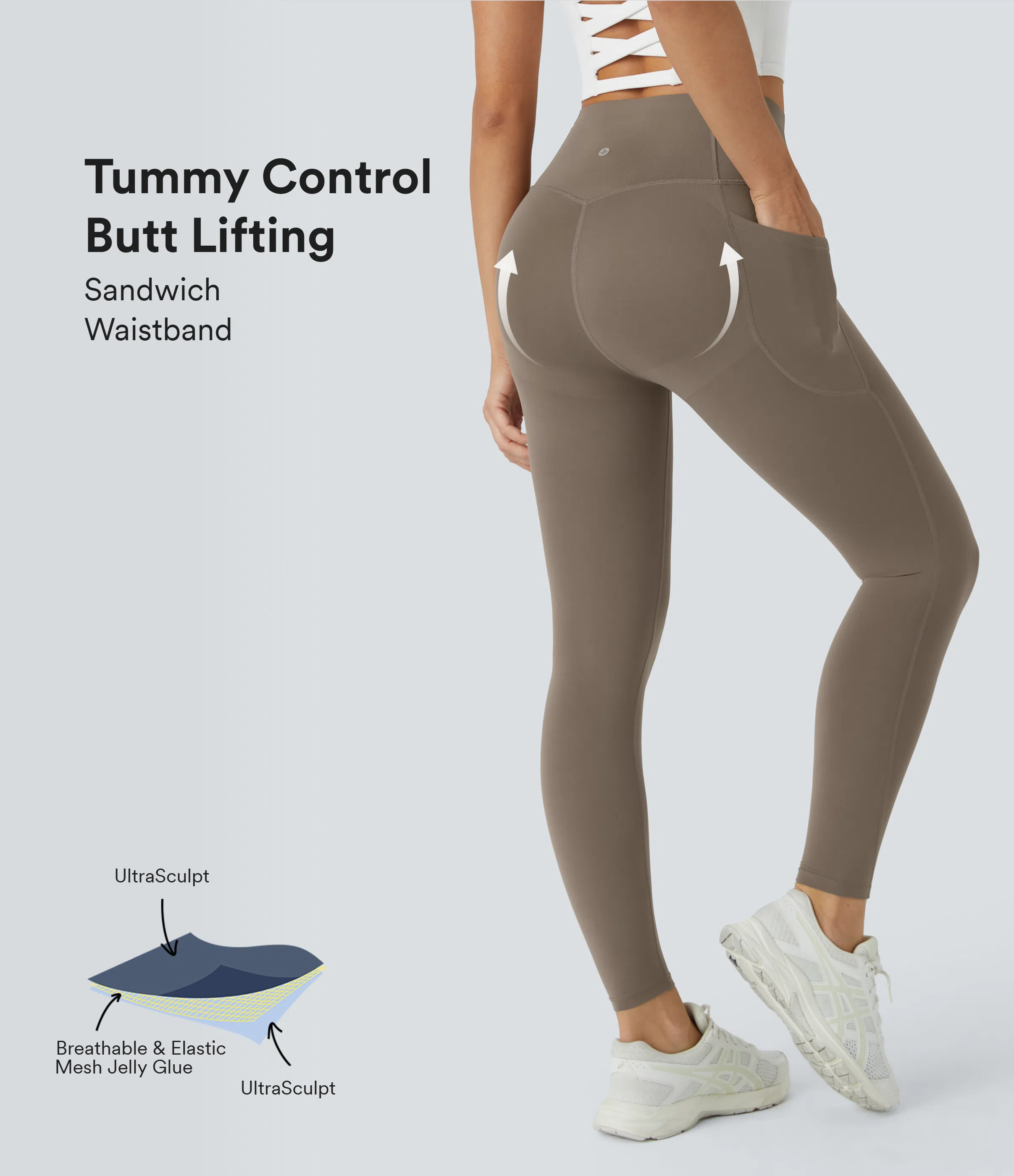 SoCinched High Waisted Butt Lifting Tummy Control Side Pocket Shaping Workout UltraSculpt Leggings