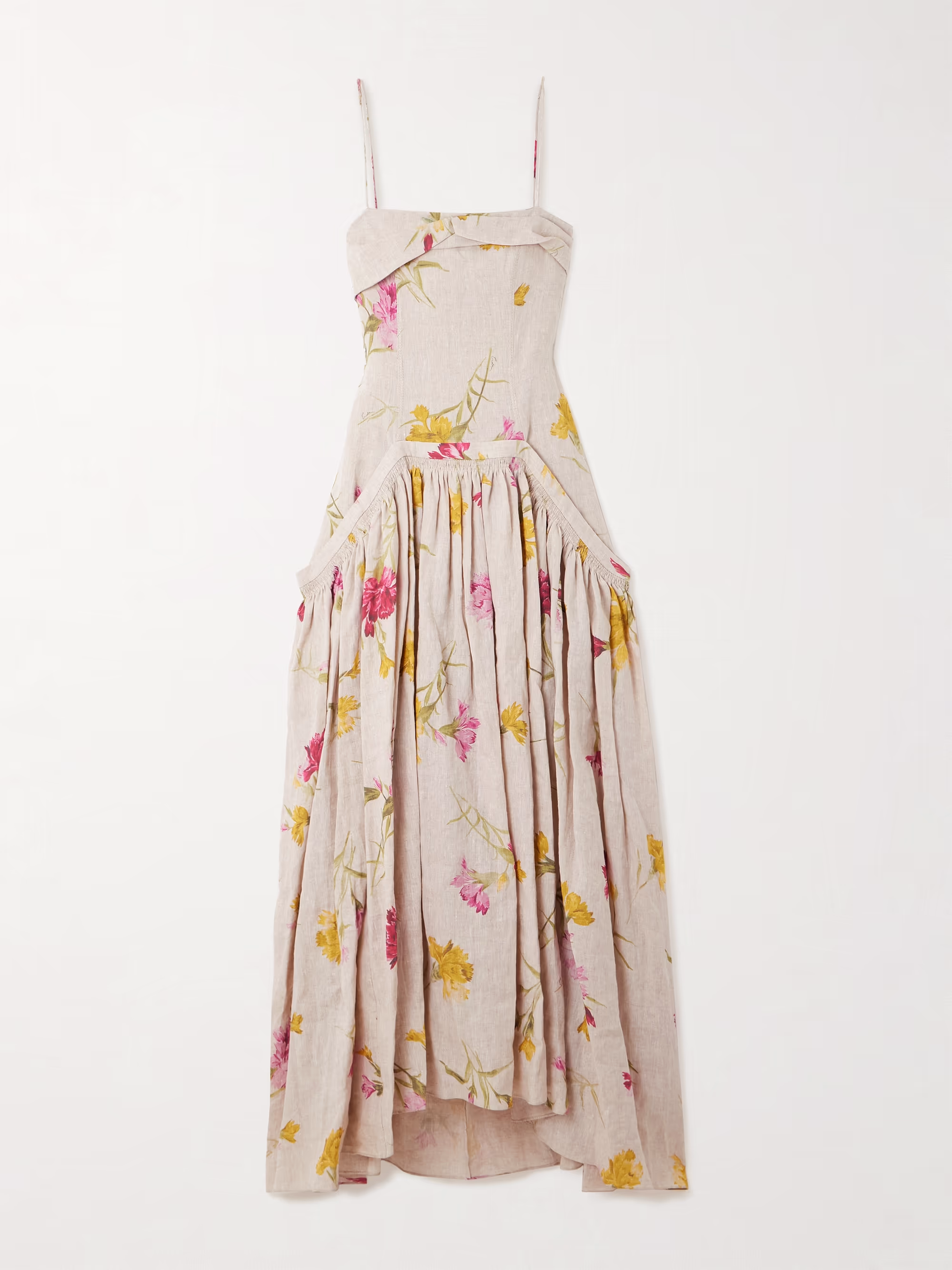 Floral-print linen midi dress