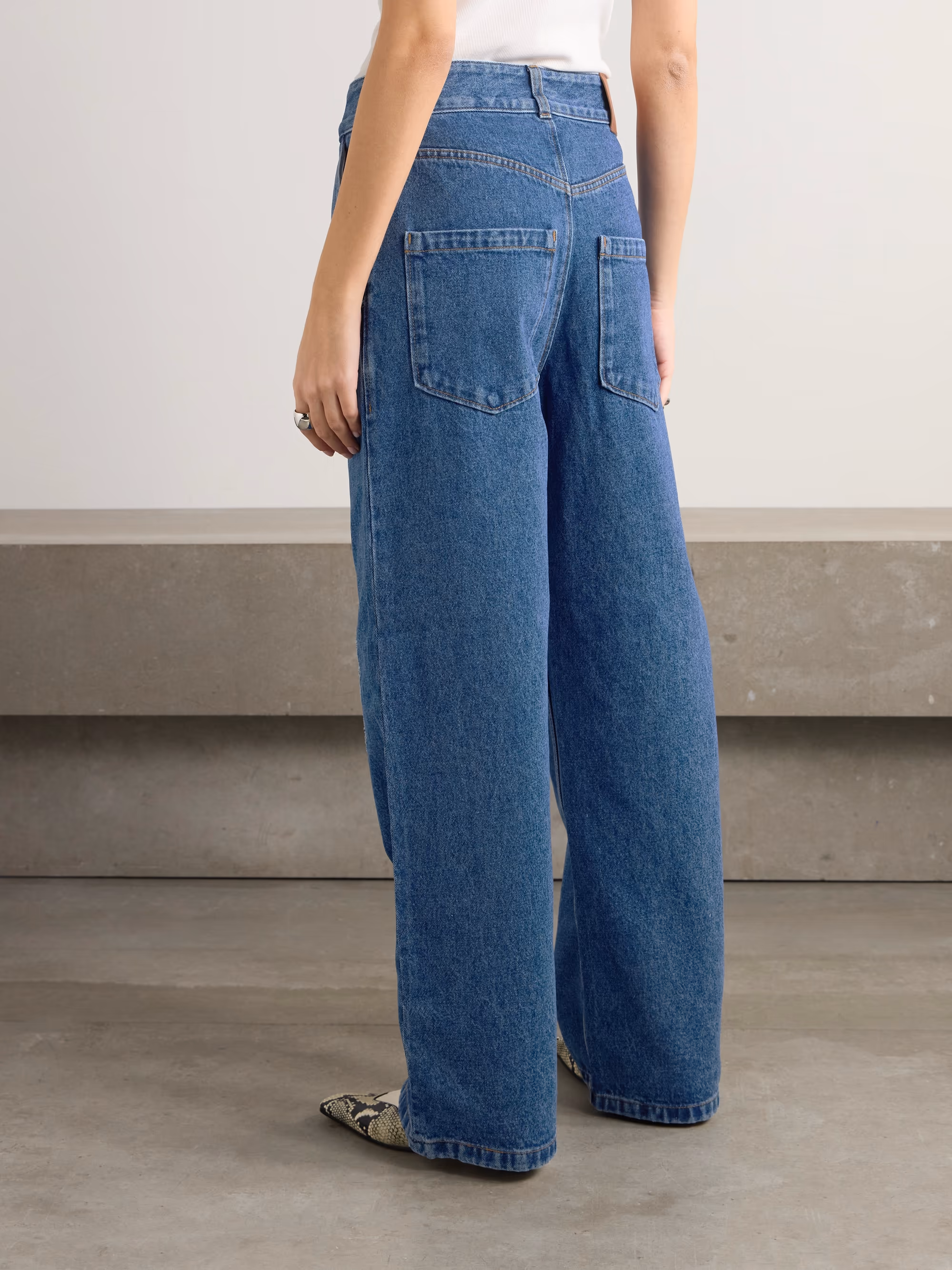 Anagram appliqued high-rise wide-leg jeans