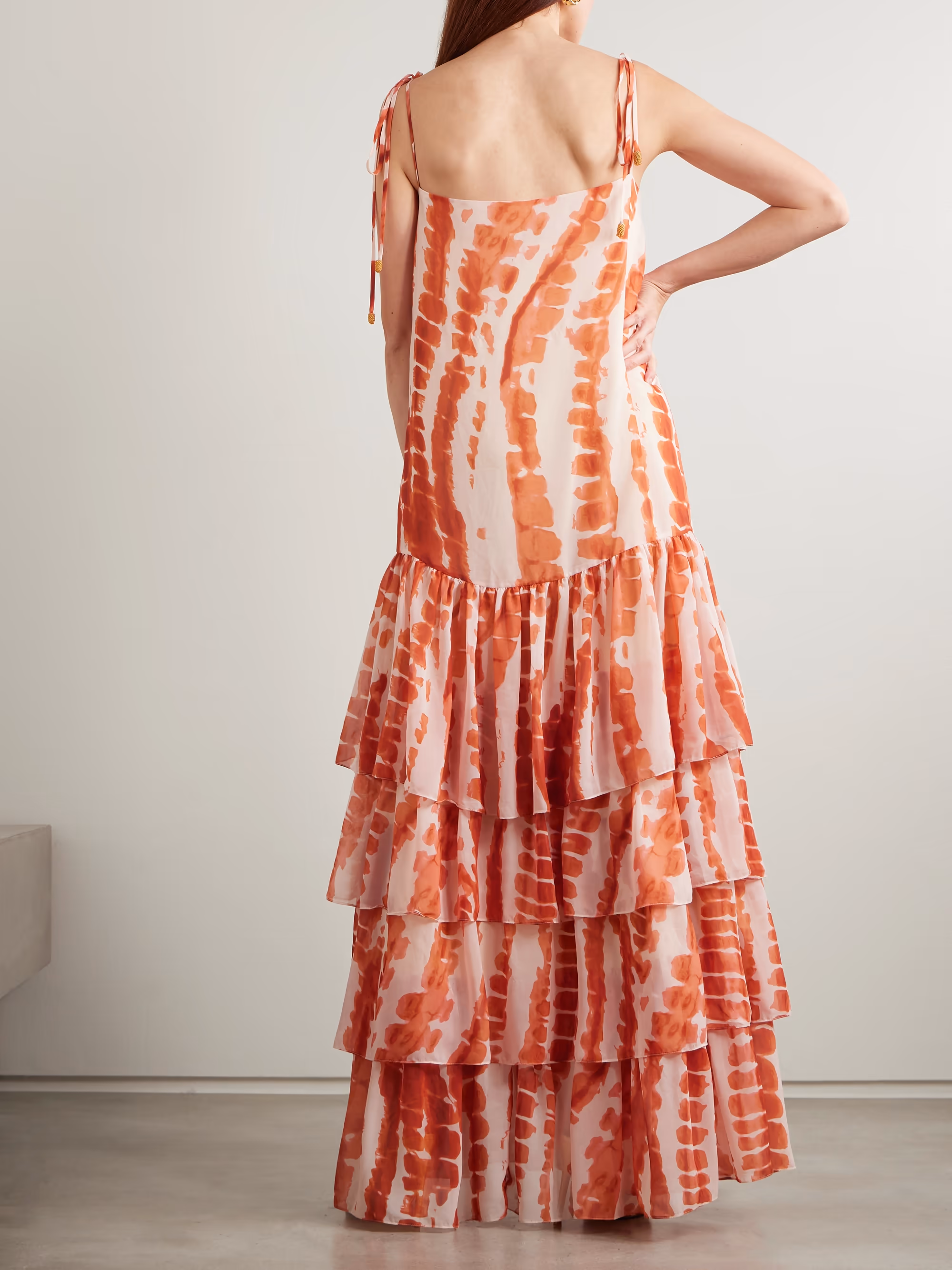 Tha embellished tiered printed recycled-chiffon maxi dress