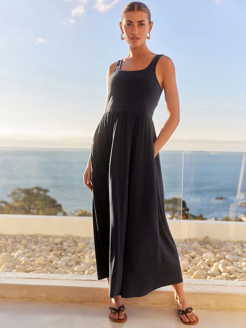 Navy Jersey Waisted Summer Dress