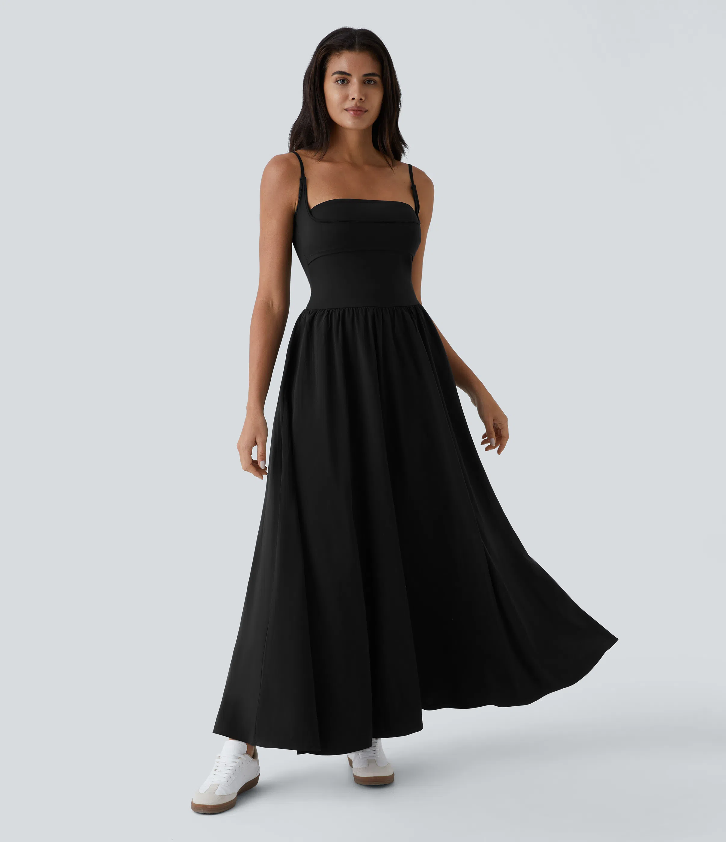 Backless Side Pocket Flowy Flare Maxi Quick Dry Casual Slip Dress
