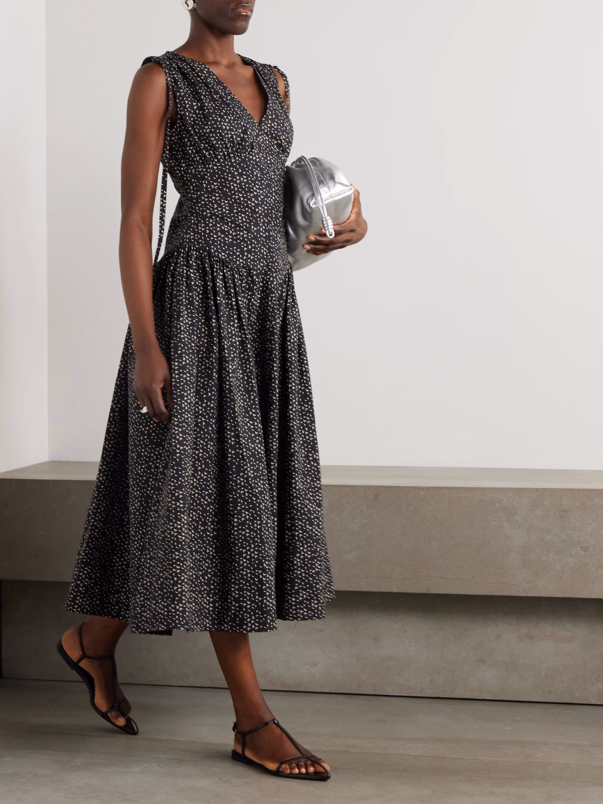 Clayton pleated printed cotton-poplin midi dress