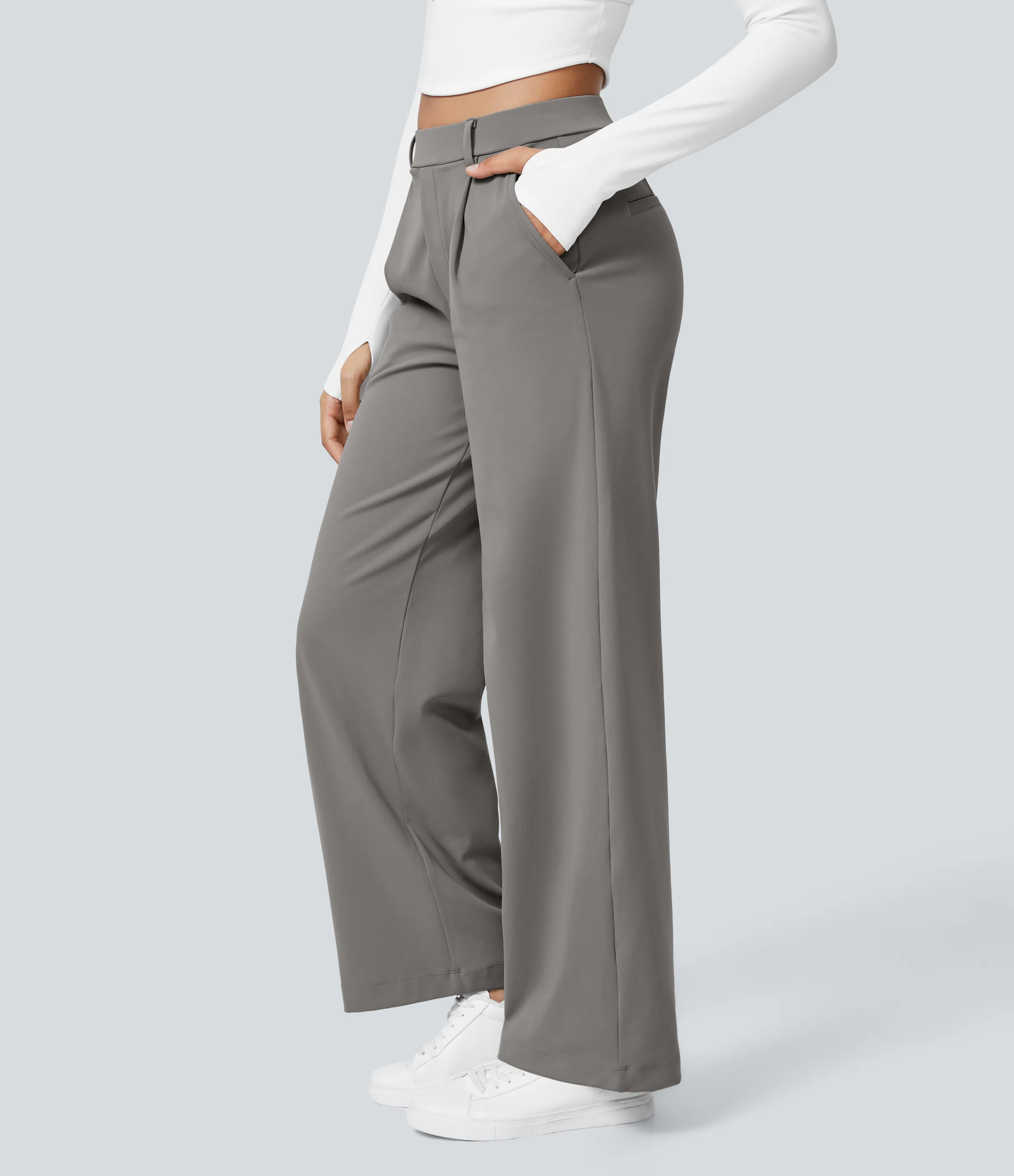 High Waisted Side Pocket Straight Leg Work Pants