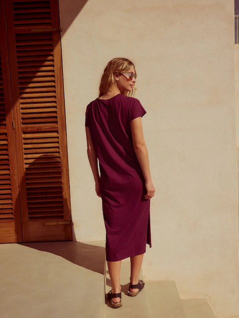 Plum Purple 100% Cotton Twist Short Sleeved T-Shirt Summer Dress