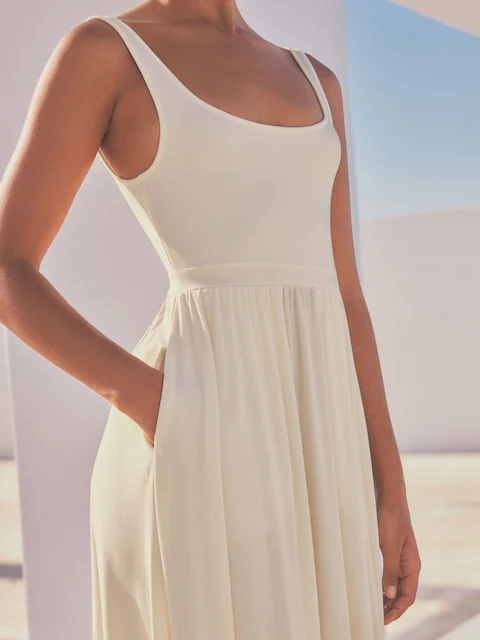 Cream Jersey Waisted Summer Dress