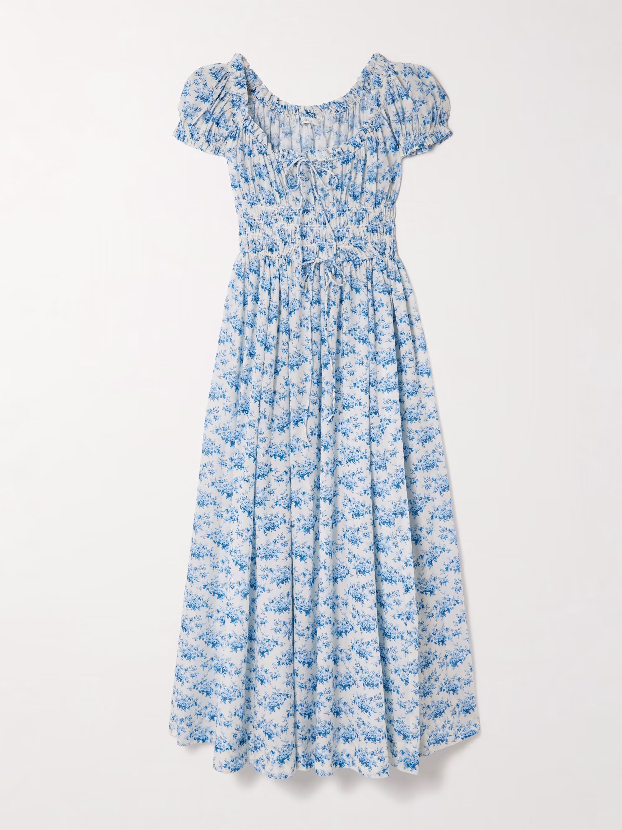 Ashlynn tie-detailed shirred floral-print organic cotton-voile midi dress