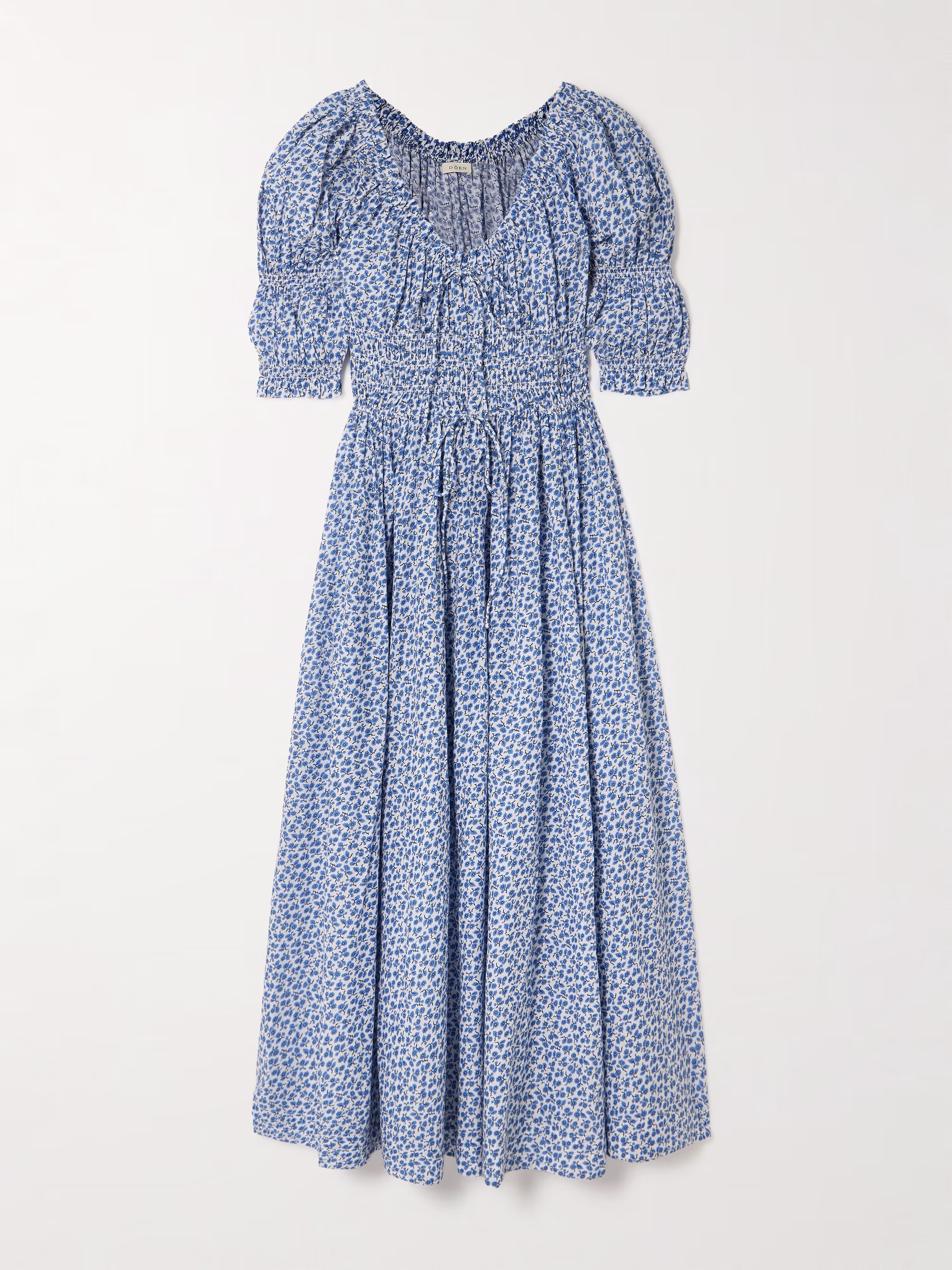 Ischia shirred floral-print organic cotton-voile midi dress