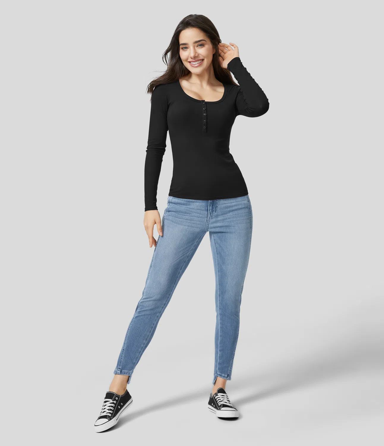 Ribbed Henley Neck Short Sleeve Slim Casual Top